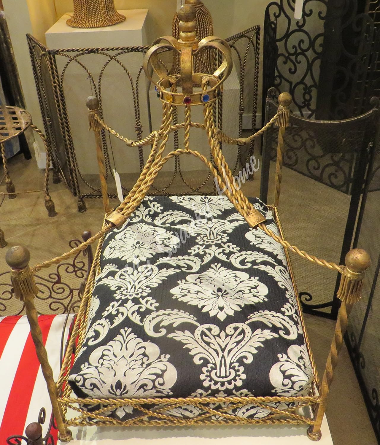 MY SWANKY HOME Jeweled Crown Gold Iron Dog Bed | Pet Canopy Metal Royal