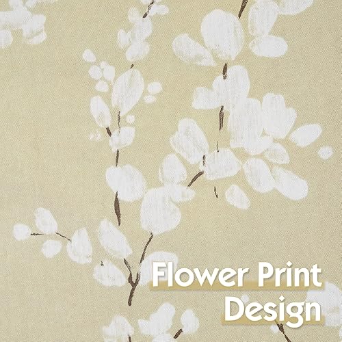 Miniatura 5 de FMFUNCTEX Cortinas de cocina beige de 36 pulgadas de largo, estampado de flores blancas en lienzo, juegos de cortinas para ventanas pequeñas,