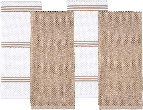 Sticky Toffee Paños de cocina 100% algodón, juego de 4, toallas de mano color marrón y blanco, toallas de té, paños de limpieza reutilizables y