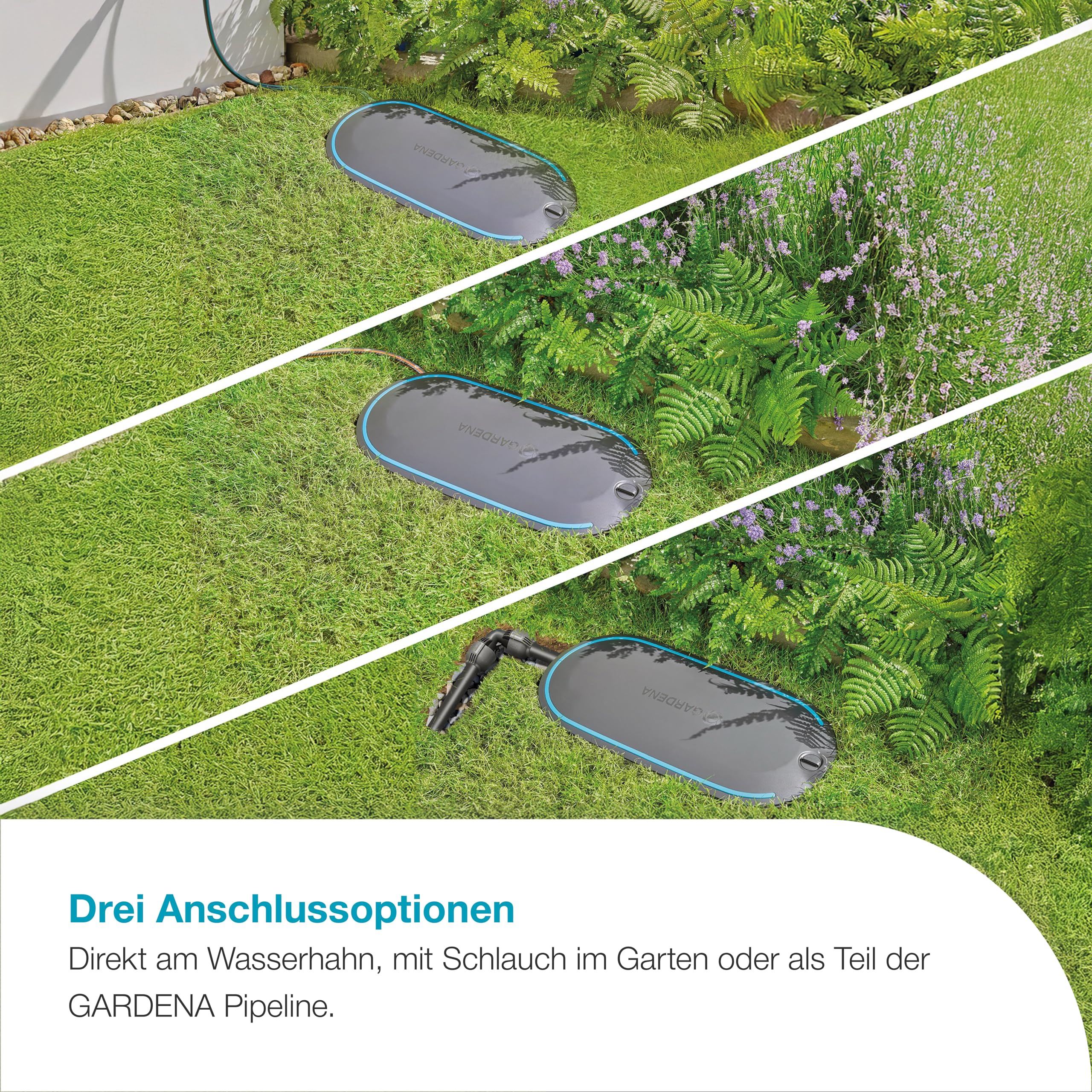 Gardena Undercover Schlauchbox RollUp M, 20 m Schlauch, diskrete unterirdische Installation, automatische Aufrollfunktion, wetterfest, flexible Anschlussmöglichkeiten (18650-20)