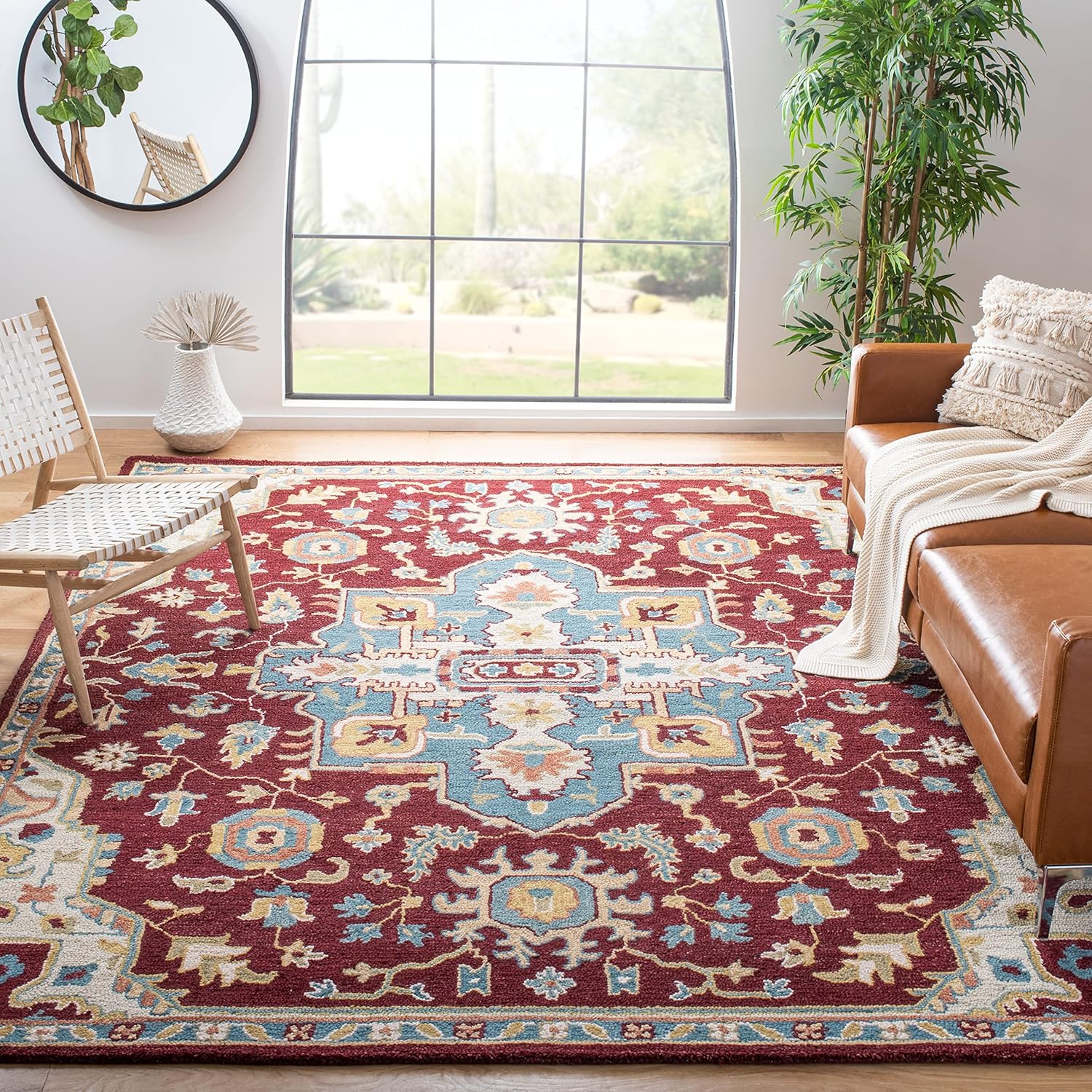 Handmade Aspen Red Wool Round Tufted Area Rug - 95"