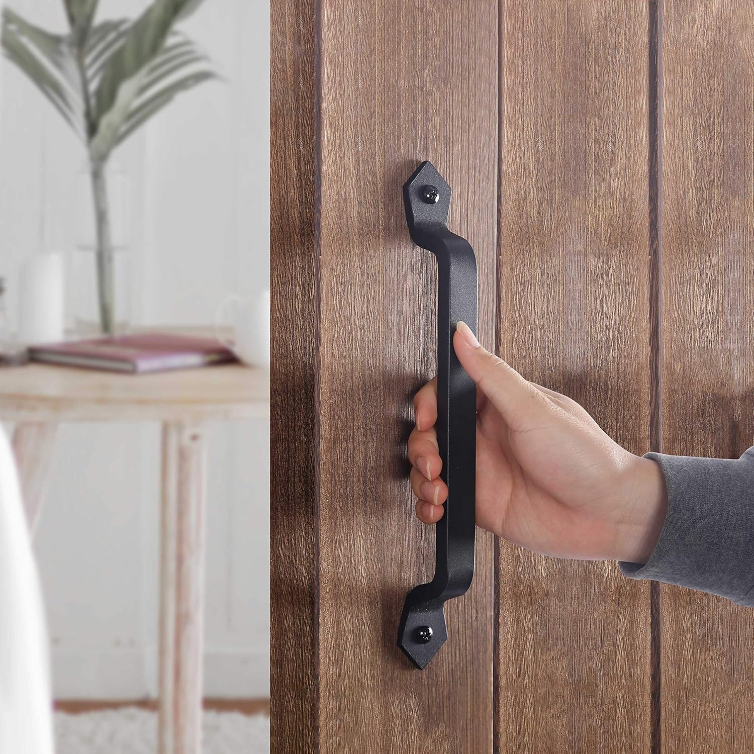 WEBI Rustic Gate Handle:11 Inch Cast Iron Sliding Barn Door Handle,Vintage Long Gate Pull Handle Fence Handle for Outdoor,Garage,Interior,Black,4 Packs