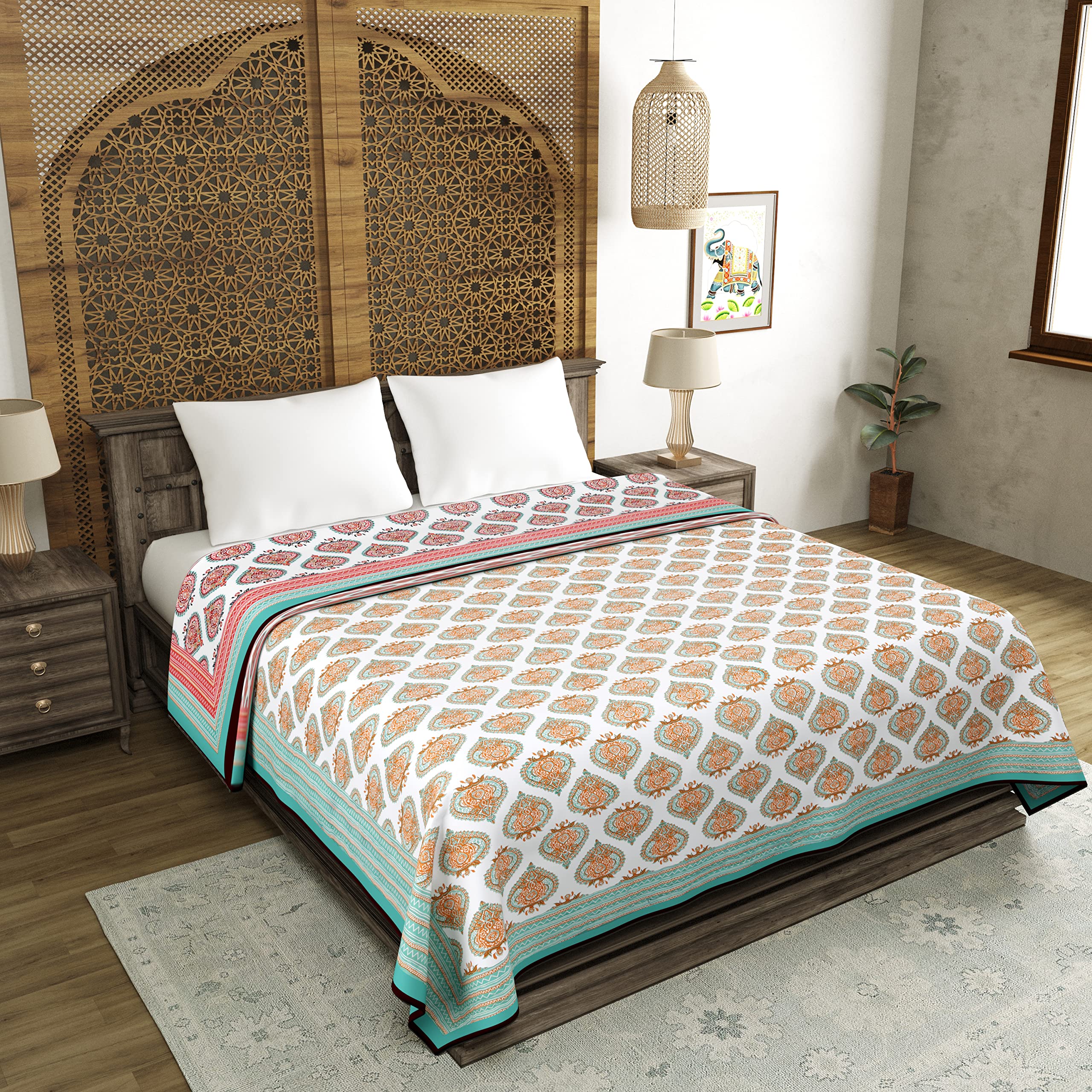 BLOCKS OF INDIA 100% Cotton Dohar King Size Reversible Hand Block Printed Malmal Summer Dohar (Color 1)| TC - 300, Multicolor-image-17