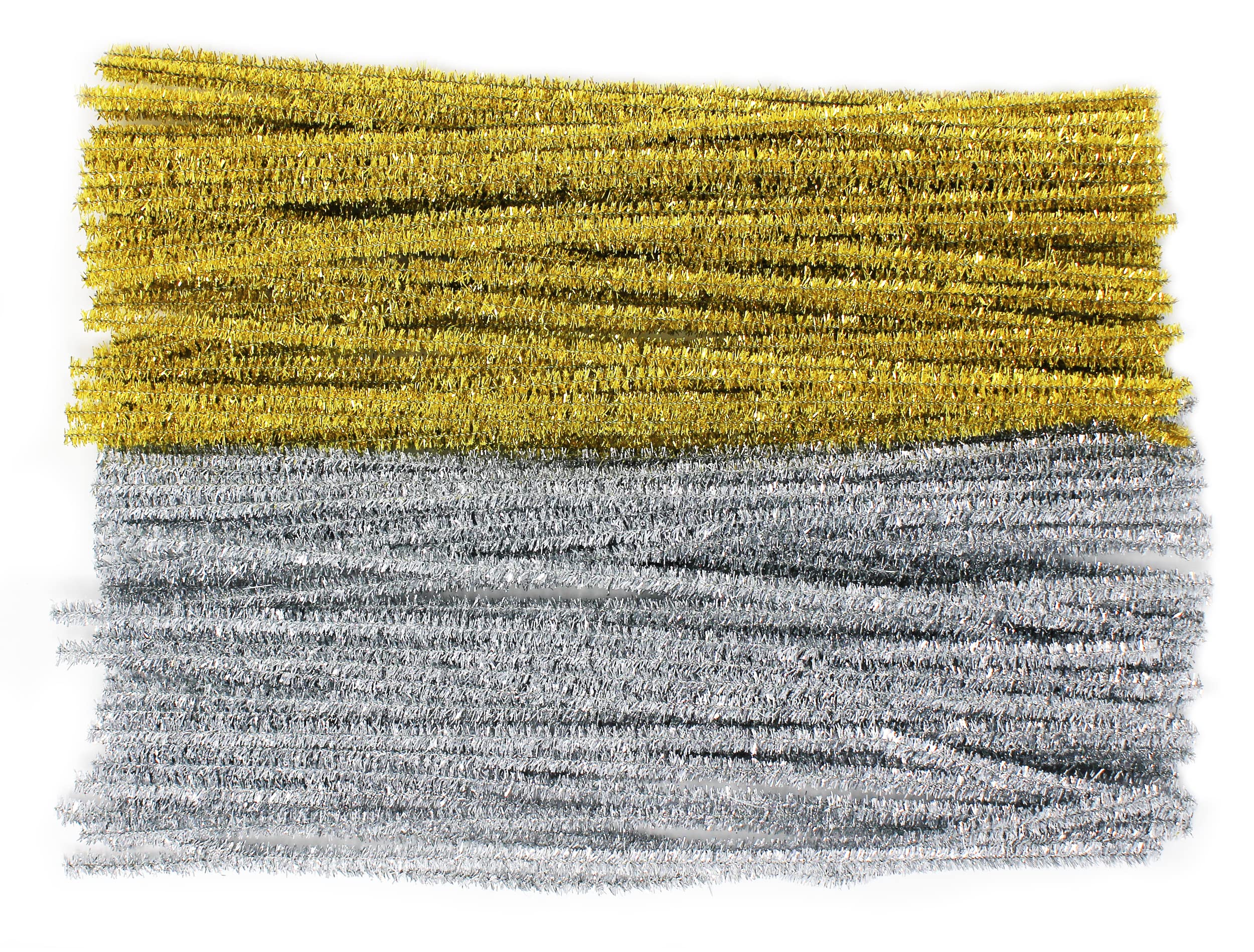 Bright Ideas Pipe Cleaners - Glitter Gold and Silver Tinsel PK100 Long Assorted 30cm x 6mm, Colour Pipe Cleaners, Arts & Craft, Bright Tinsel Cleaners for Crafting. BI0009.