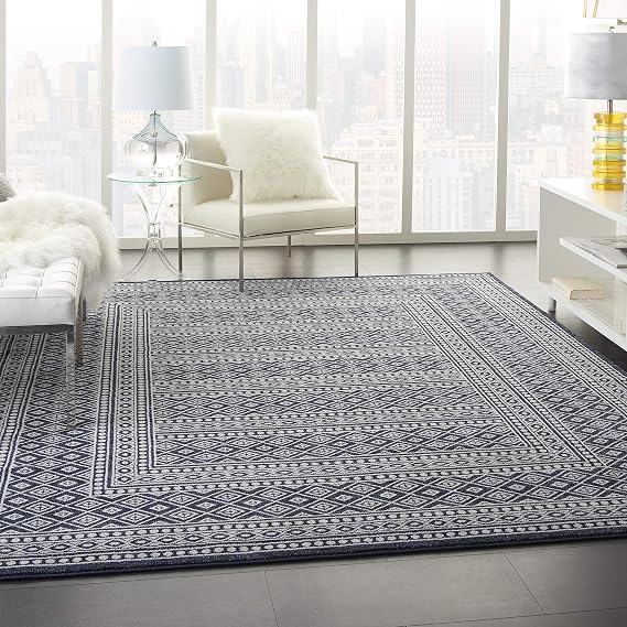 Nourison Royal Moroccan Distressed Bohemian Navy/Grey 3' x 5' Area Rug (3'x5'), NAVGY