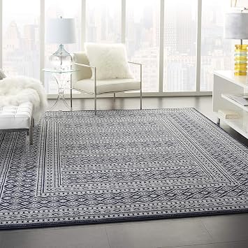 Nourison Royal Moroccan Distressed Bohemian Navy/Grey 3' x 5' Area Rug (3'x5'), NAVGY