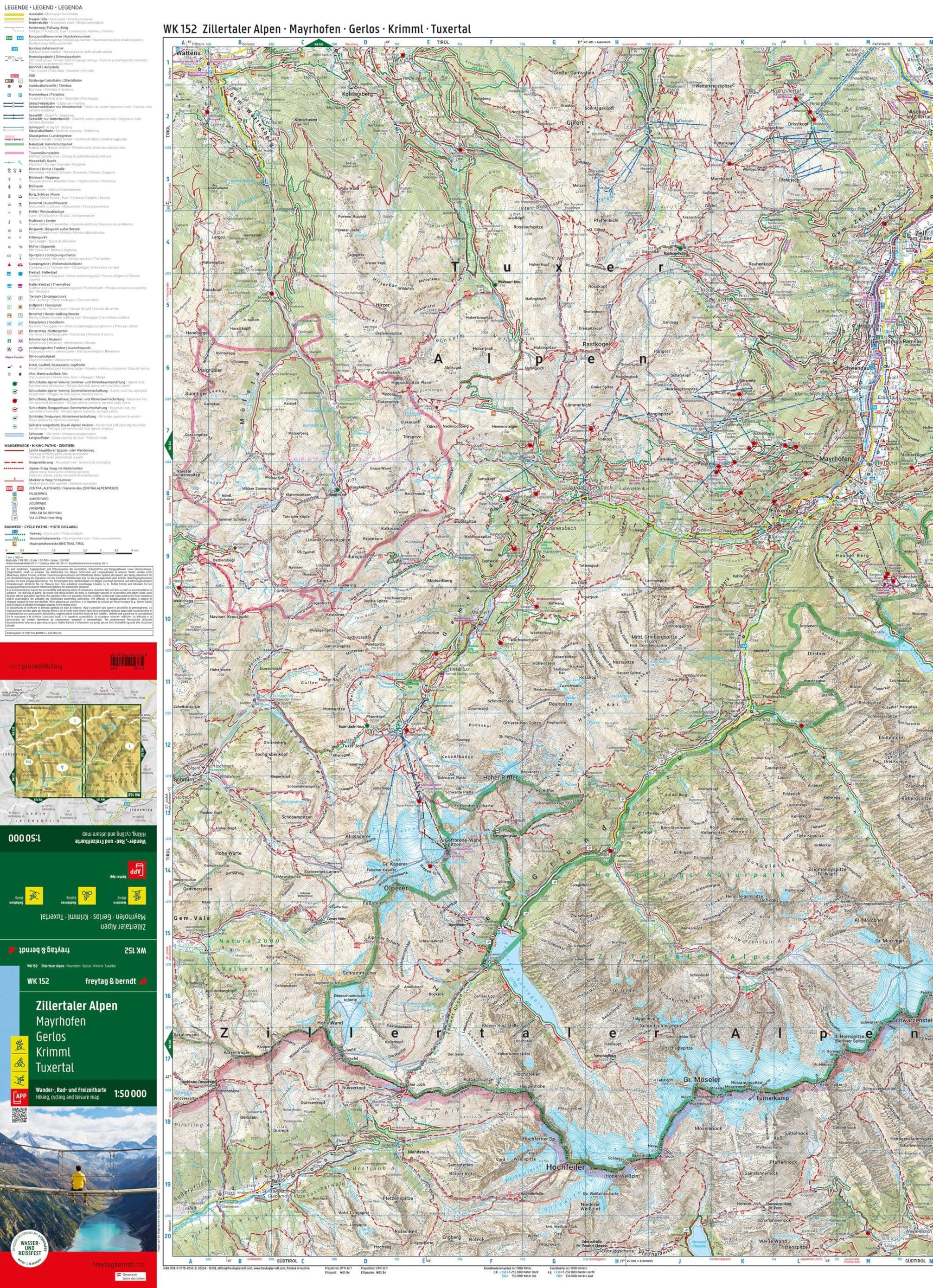 Wk152 zillertaler alpen 1:50k 2023: mit APP, wasserfest und reißfest