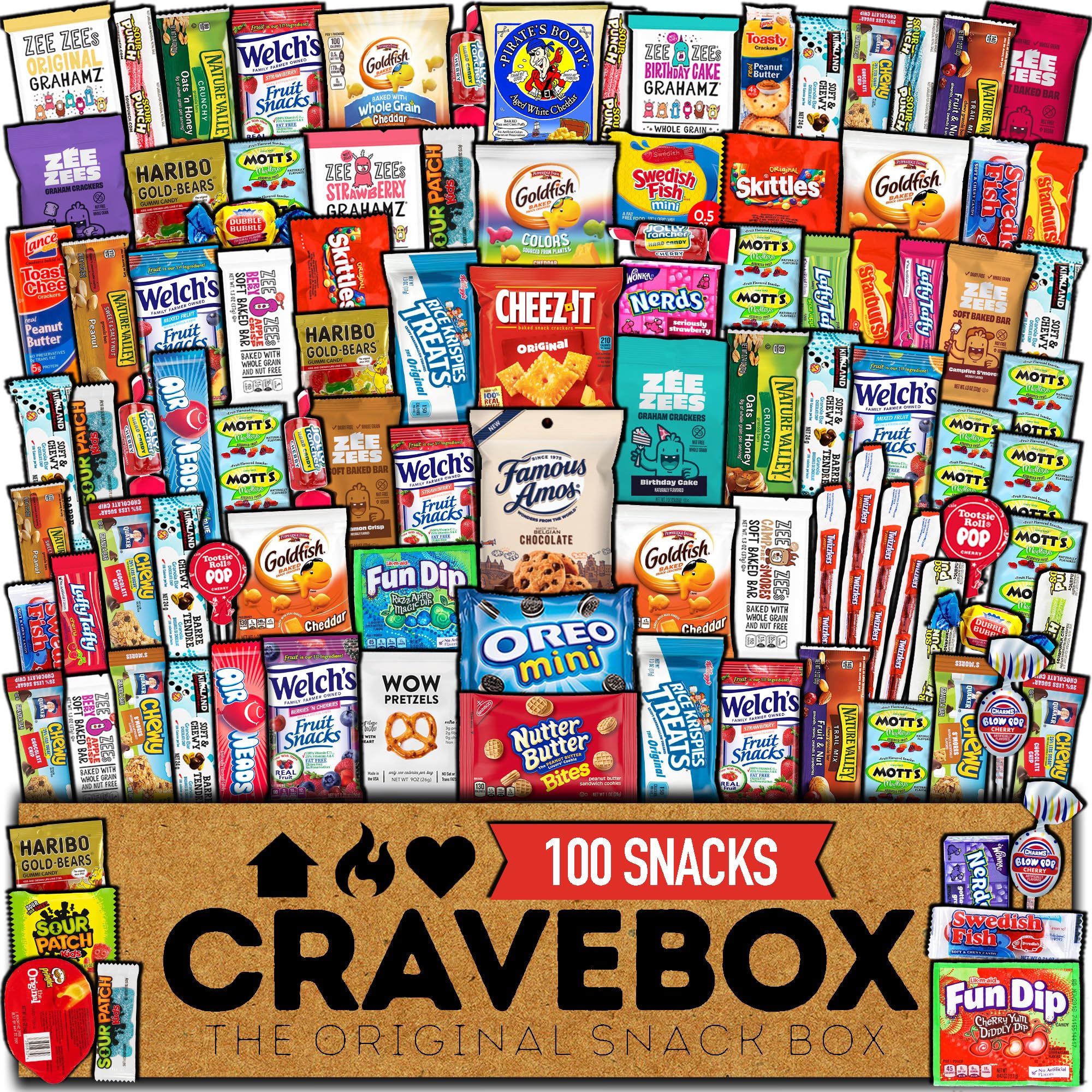 CRAVEBOX Snack Box (100 Count) Christmas Variety Pack Care Package Gift Basket Adult Kid Guy Girl Women Men Birthday College Student Office College Back to School