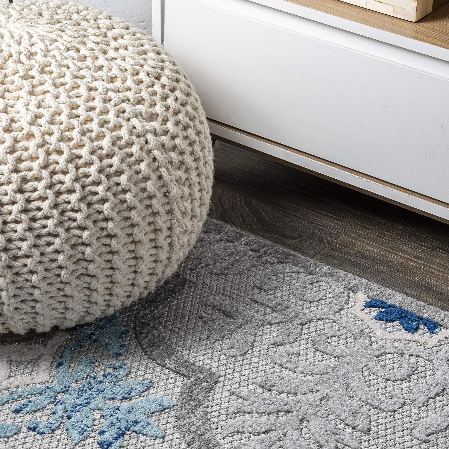 Eyely CMA105B-28 Amalfi Coast Cassis Ornate Ogee Trellis High-Low Indoor/Outdoor Runner Rug Traditional;Modern, Bedroom, Backyard, Patio, Easy-Cleaning, Non-Shedding, 2 X 8, Light Gray/Blue