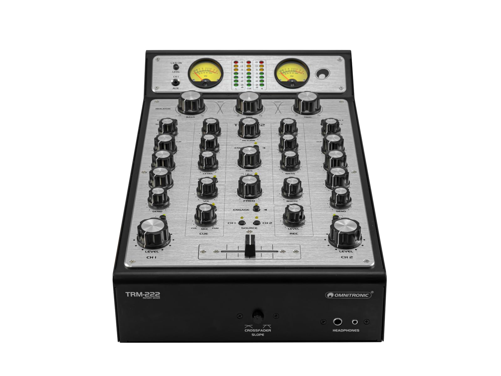 OMNITRONIC TRM-222 2-Kanal Rotary-Mixer | Rotary-Mixer mit 3-Band-Frequenzisolator, VCF-Filter und FX Loop