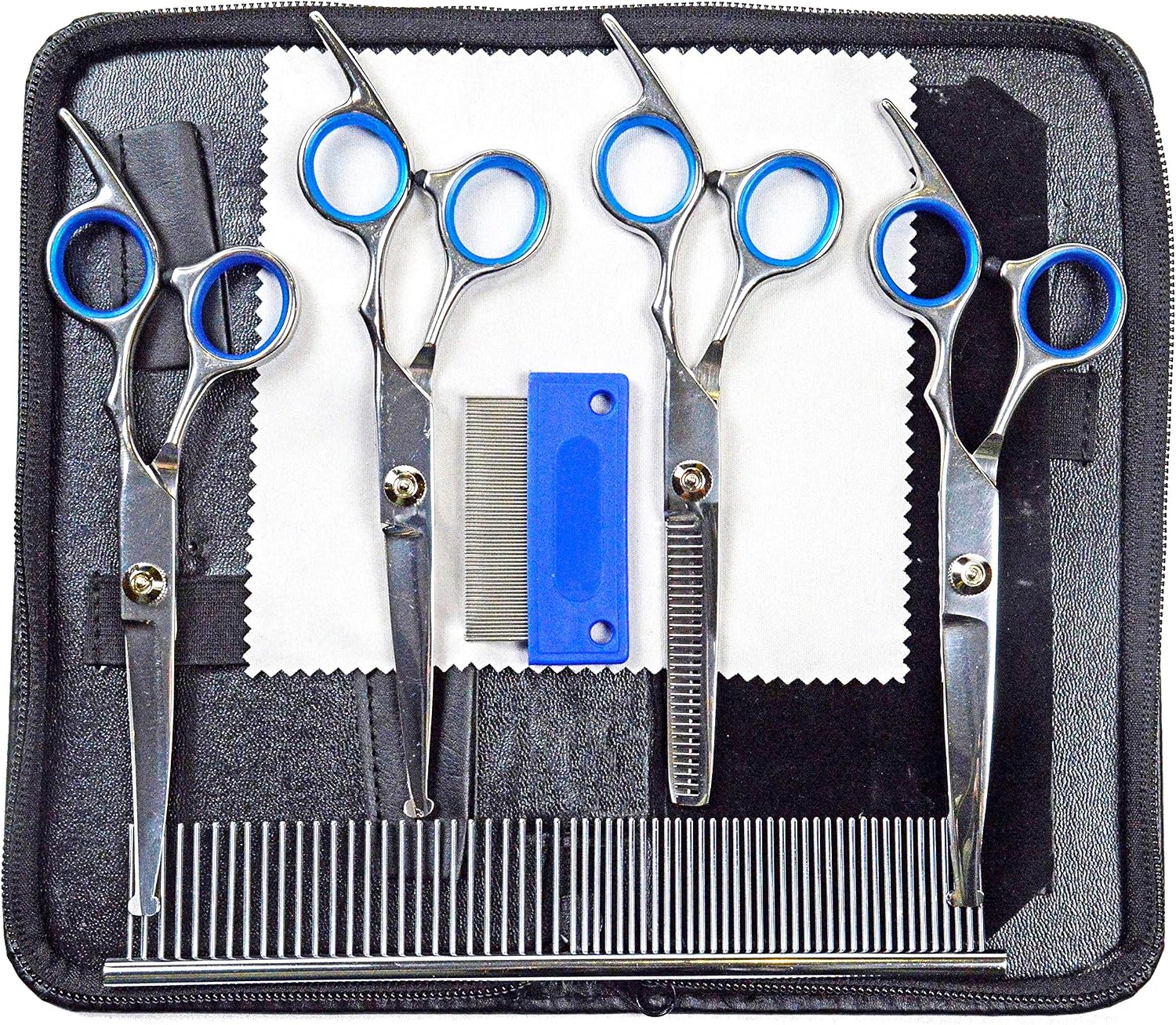 7 in 1 Dog Grooming Scissors Set - Straight, Curved, Thinning Shears, Combs - Professional Dog Grooming Supplies 4CR Stainless Steel…