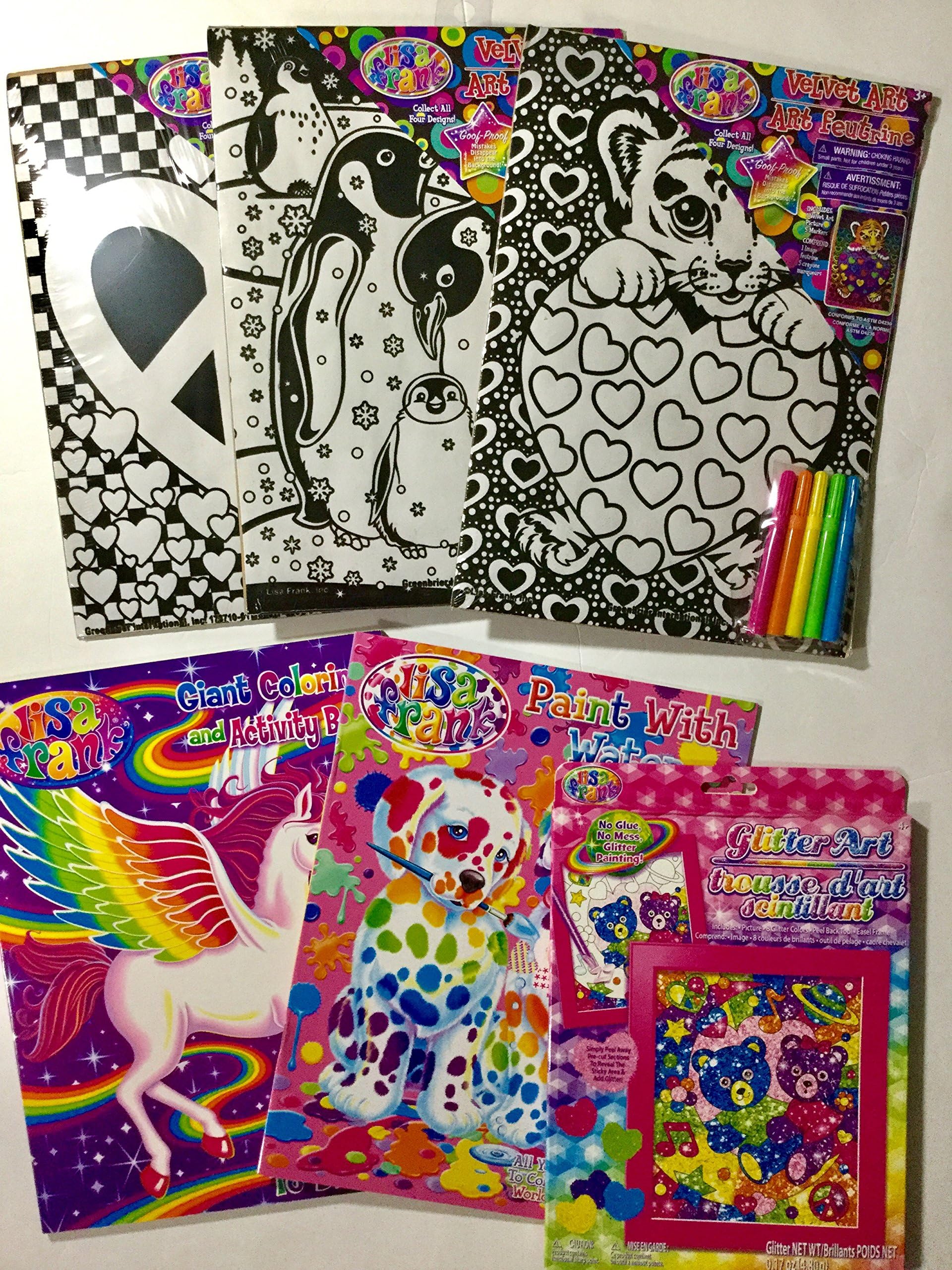 Lisa Frank Bundle Giant Coloring Activity Book Velvet and Glitter Art Paint with Water