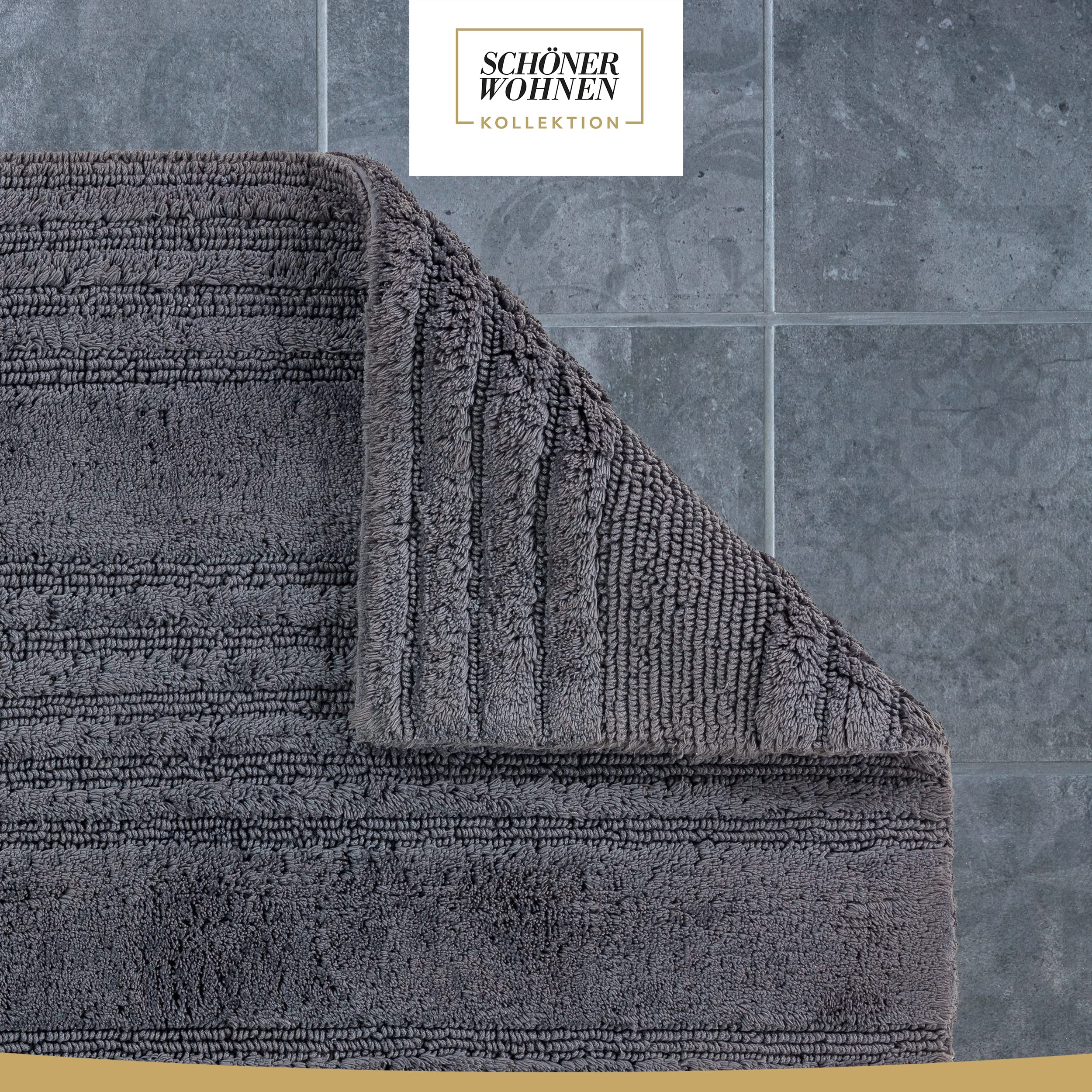 Schöner Wohnen Collection Alfombra de baño 60 x 90 cm - Reversible - Alfombra de baño Lavable Antracita - Rayas - 100% algodón