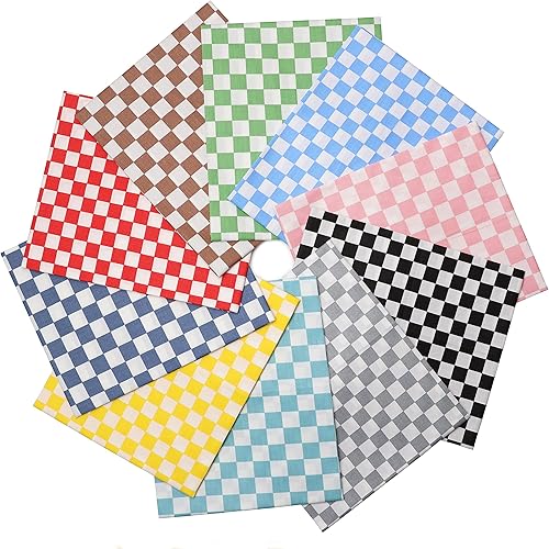 Hanjunzhao Paquete de 10 piezas de tela con estampado de tablero de ajedrez, 100 % algodón, 18 x 22 pulgadas, cuadrícula geométrica para tablero de