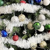 Vista 3 de Allgala Guirnalda de oropel blanco, guirnalda de oropel metálica de 50 pies para árbol de Navidad, decoración de hoja metálica para árbol