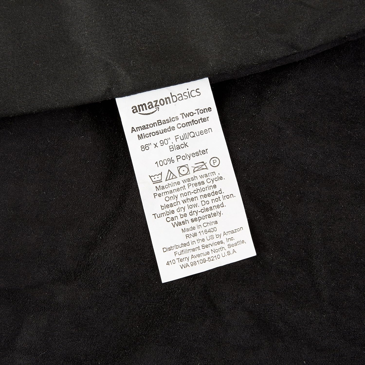 Amazon Basics 3-Piece Two-Tone Microsuede Comforter Set - Full/Queen, Black