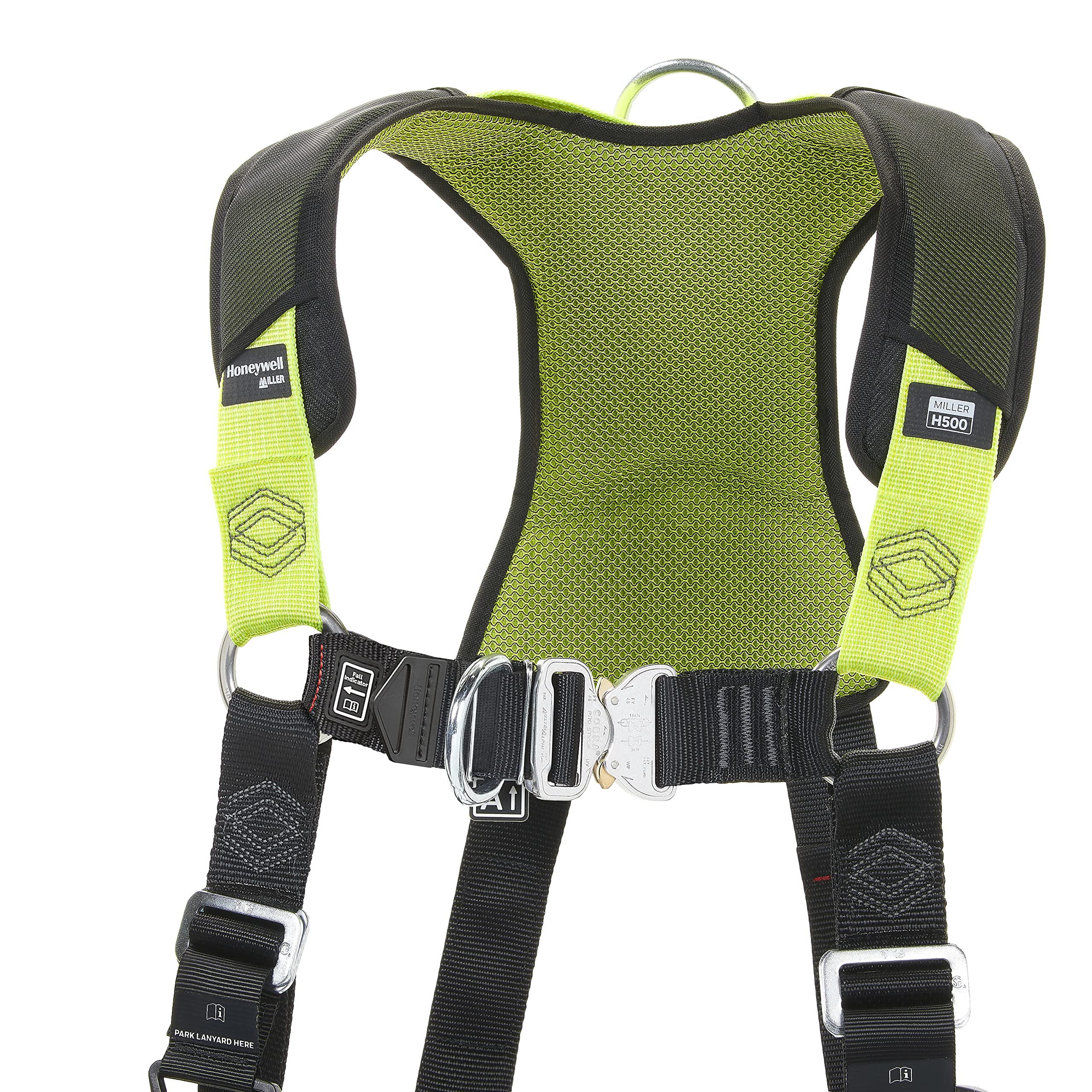 Honeywell Imbracatura integrale Miller H500 Industrial Standard IS1 con fibbie per gambe accoppiate, fibbie pettorali con clip automatica, peso 140 kg, verde, misura 2, 1036090