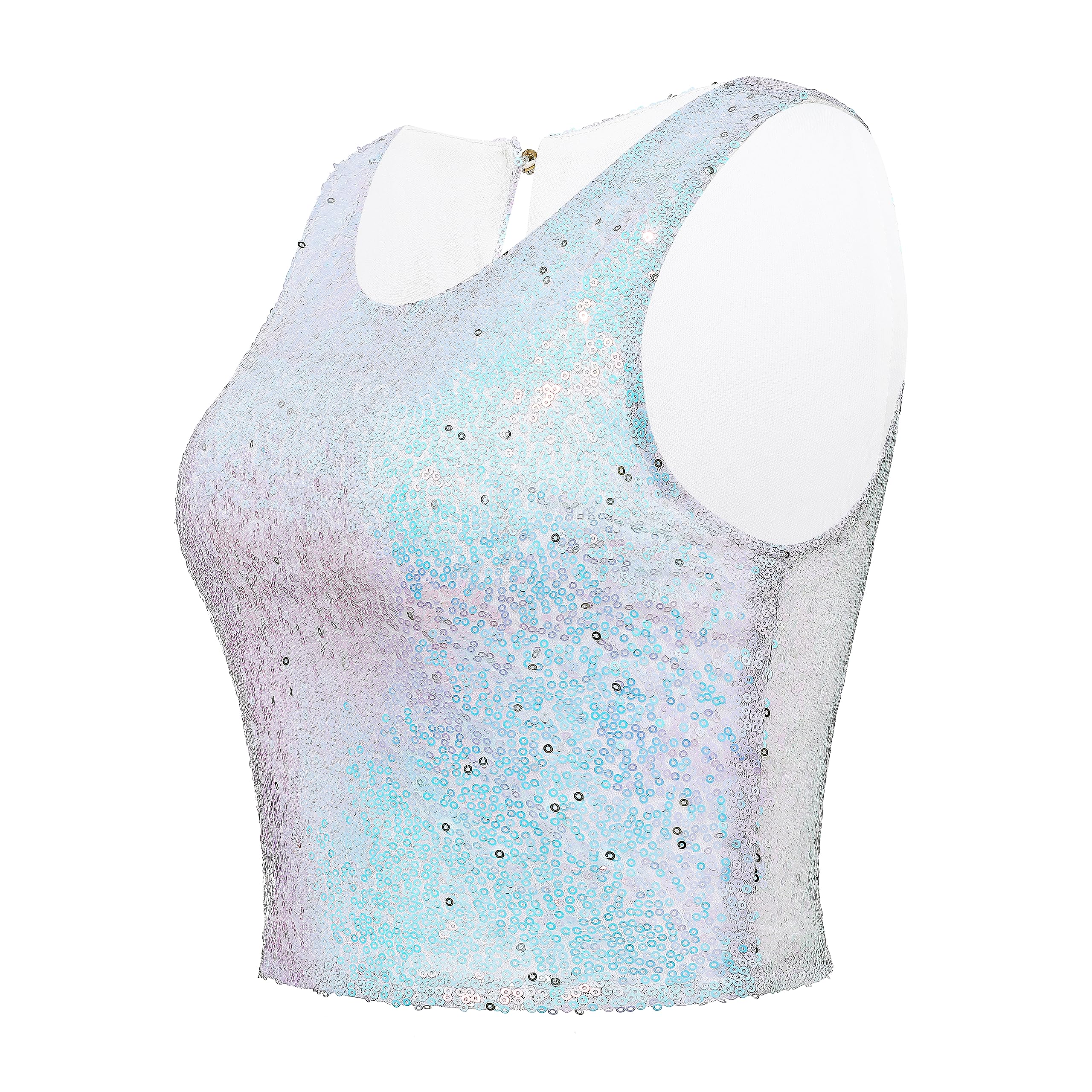 Coucoland Camiseta corta sin mangas para mujer, camiseta de verano con lentejuelas brillantes y purpurina para adelgazar, a la moda