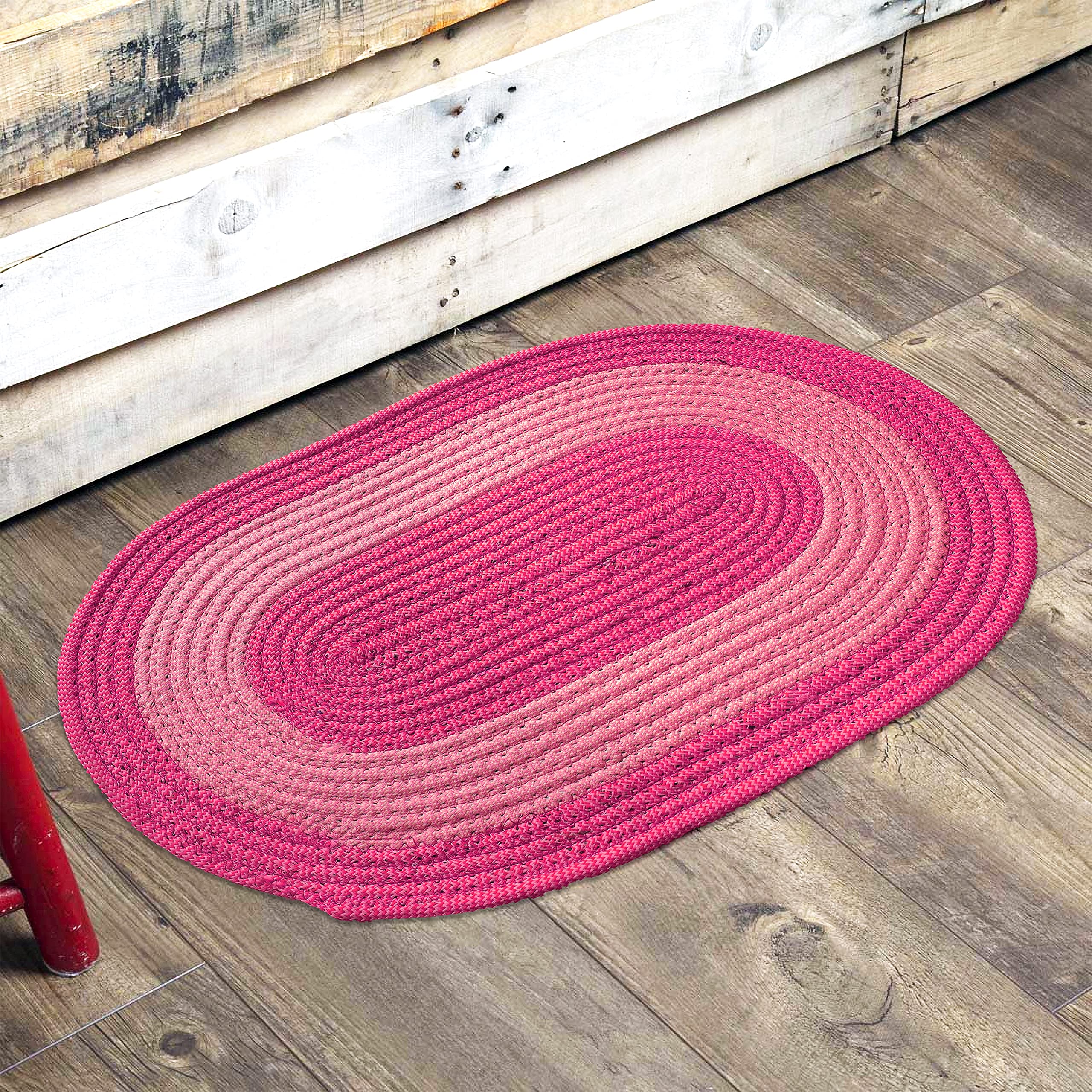 PP Stiched Oval Reversible Color Door Mat (38x58 cm) (Pink)-image-43