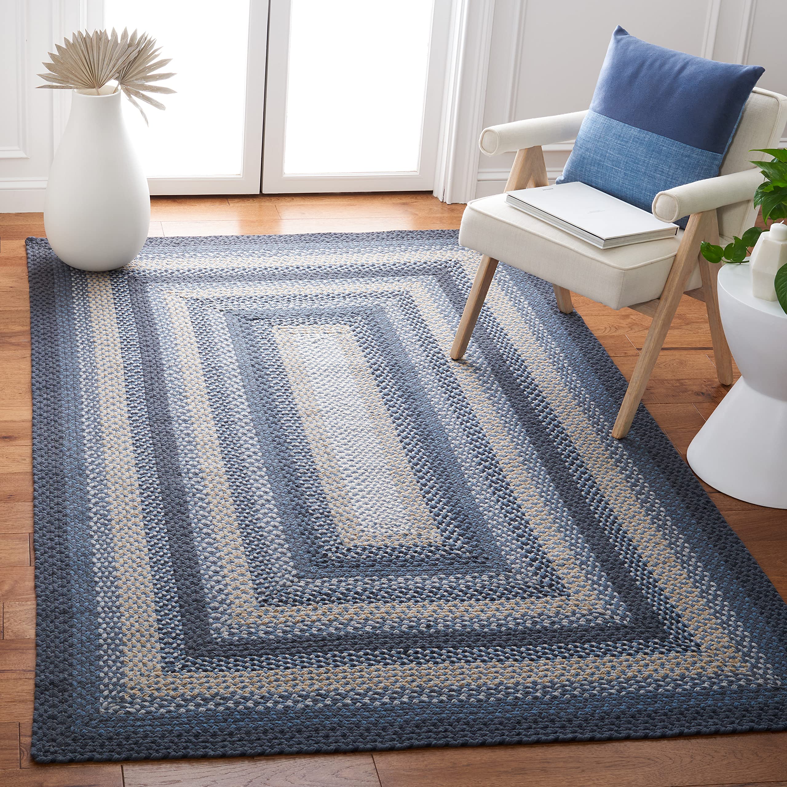 SAFAVIEH Braided Collection Area Rug - 6' x 9', Dark Grey & Blue, Flat Weave Reversible Cotton Design, Easy Care, Ideal for High Traffic Areas in