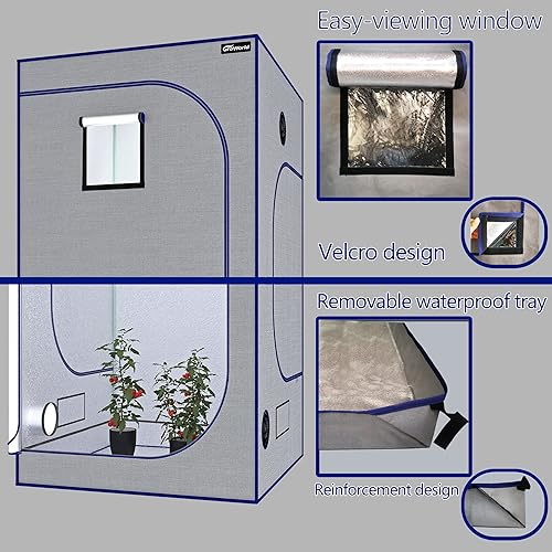 Miniatura 6 de Tienda de cultivo de 96 x 48 x 80 pulgadas, tienda de cultivo gris invernadero con postes de 0.75 pulgadas, tienda de cultivo hidropónico Mylar 600D
