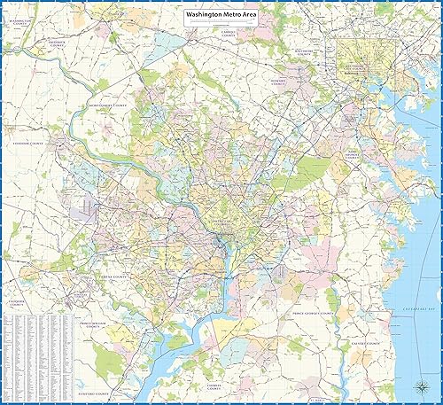 Topographics Mapa de calle laminada del área metropolitana de Washington DC (46 pulgadas de ancho x 42 pulgadas de alto) disponible en Yaxa Colombia