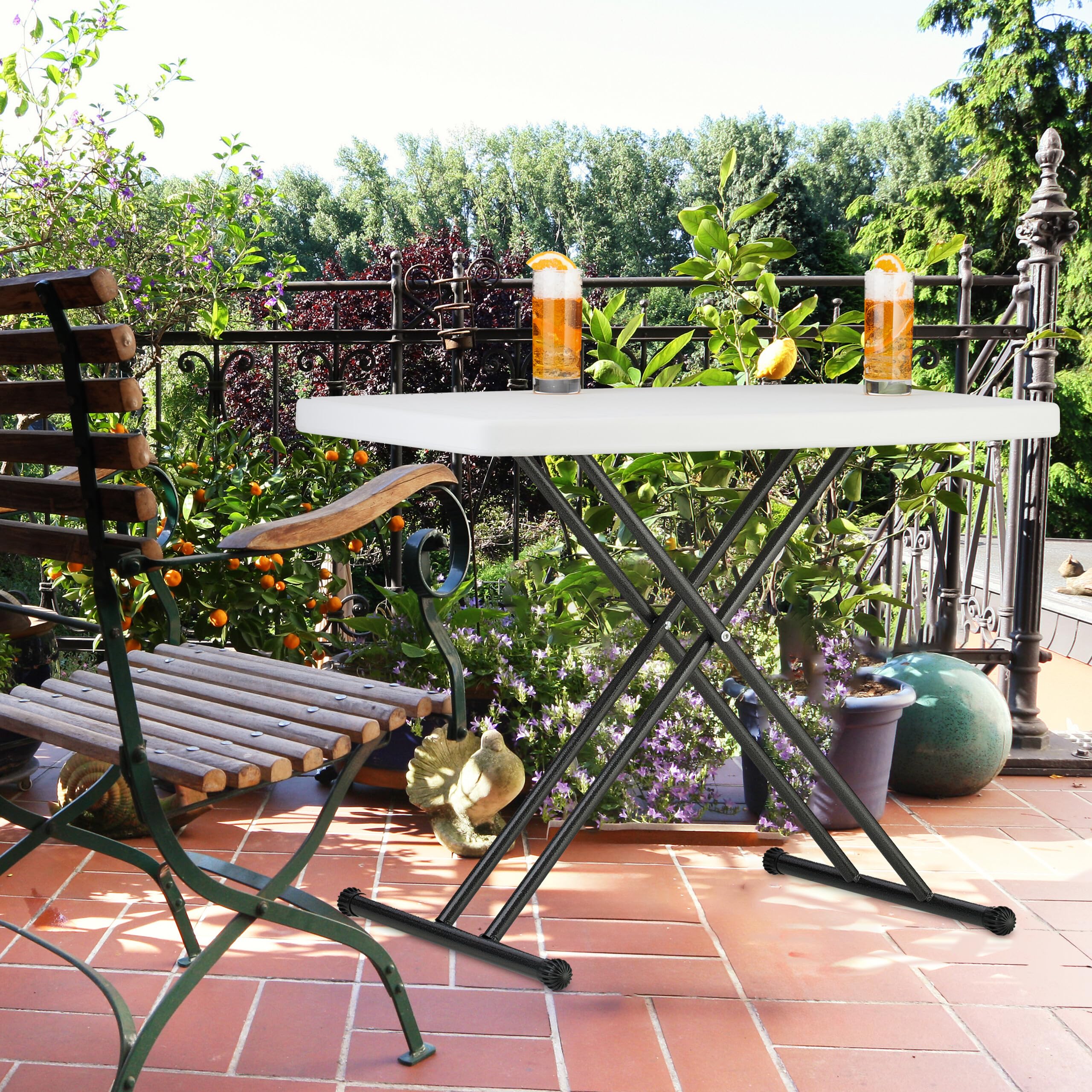 Relaxdays Tavolo Pieghevole da Giardino, Tavolino da Campeggio HLP 71x78x49 cm, Regolabile in Altezza, 2 Persone, Bianco