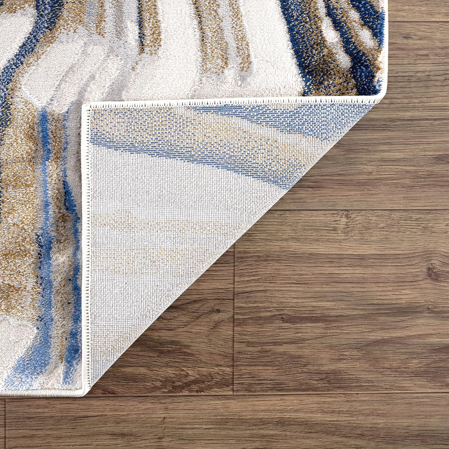 Abani 4’ x 6’ Modern Topography Design Blue Washable, Grey & Gold Area Rug Rugs Modern Pattern Dining Room Rug