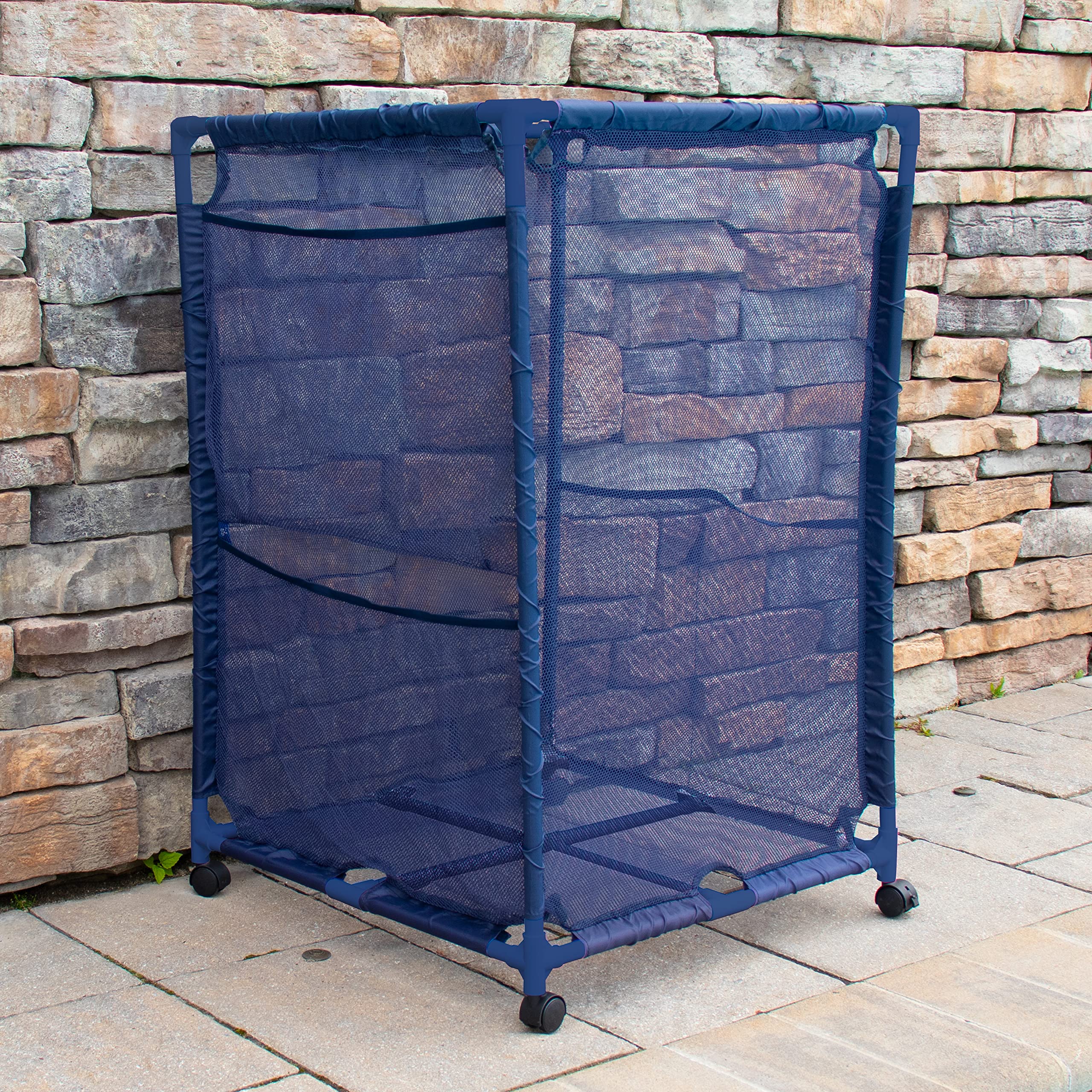 Pool Bins Rolling Pool Storage Organizer Bin, Medium (25.4" W x 25.4" L x 40" H), Blue