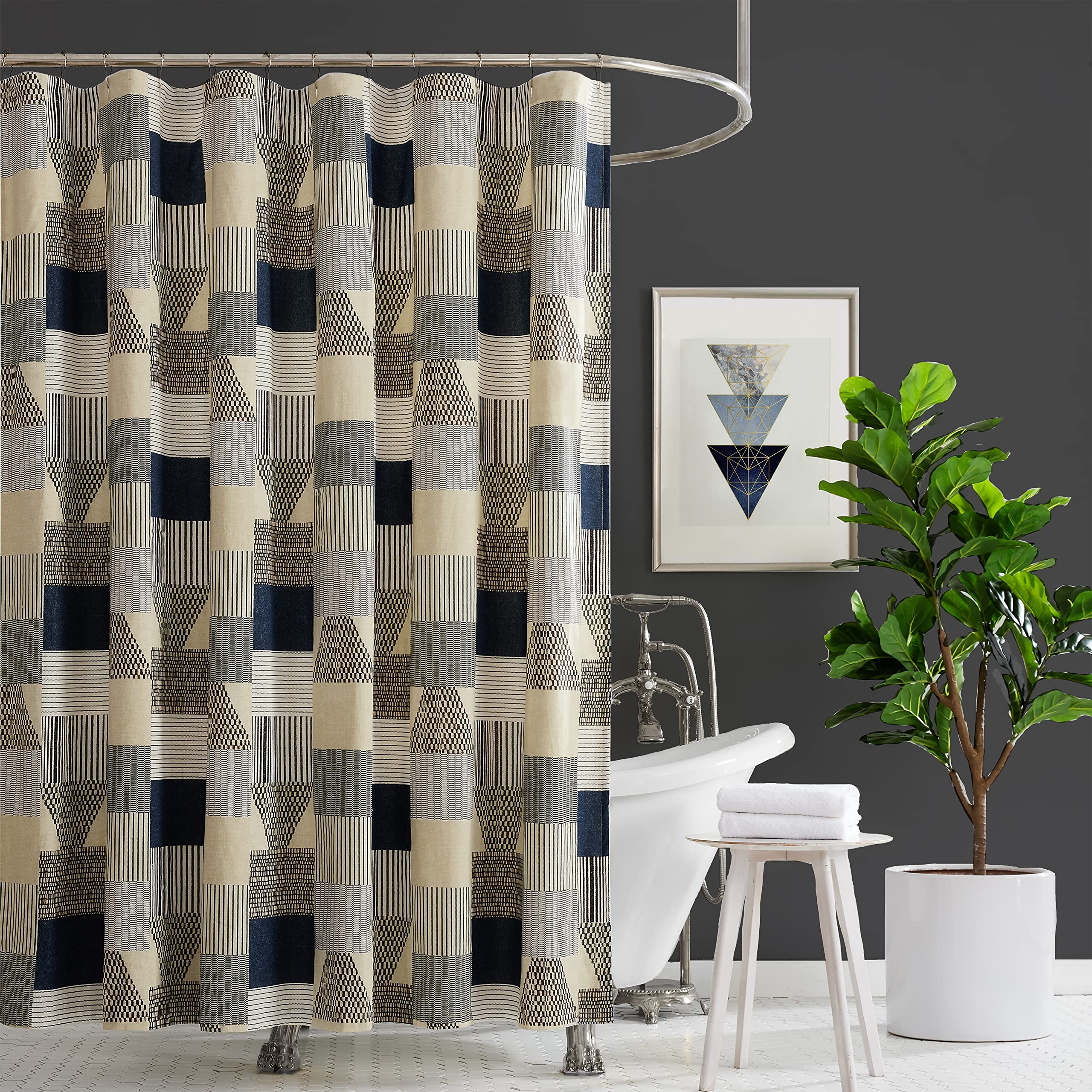 Ayesha CurryAyesha Curry Kaia Geometric Fabric Shower Curtain, Blue