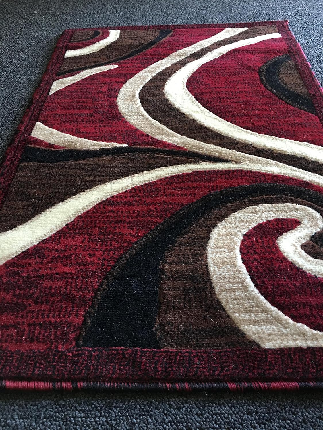Americana Modern Door Mat Swirl Contemporary Area Rug Red Black Brown Design 144 (2 Feet X 3 Feet)