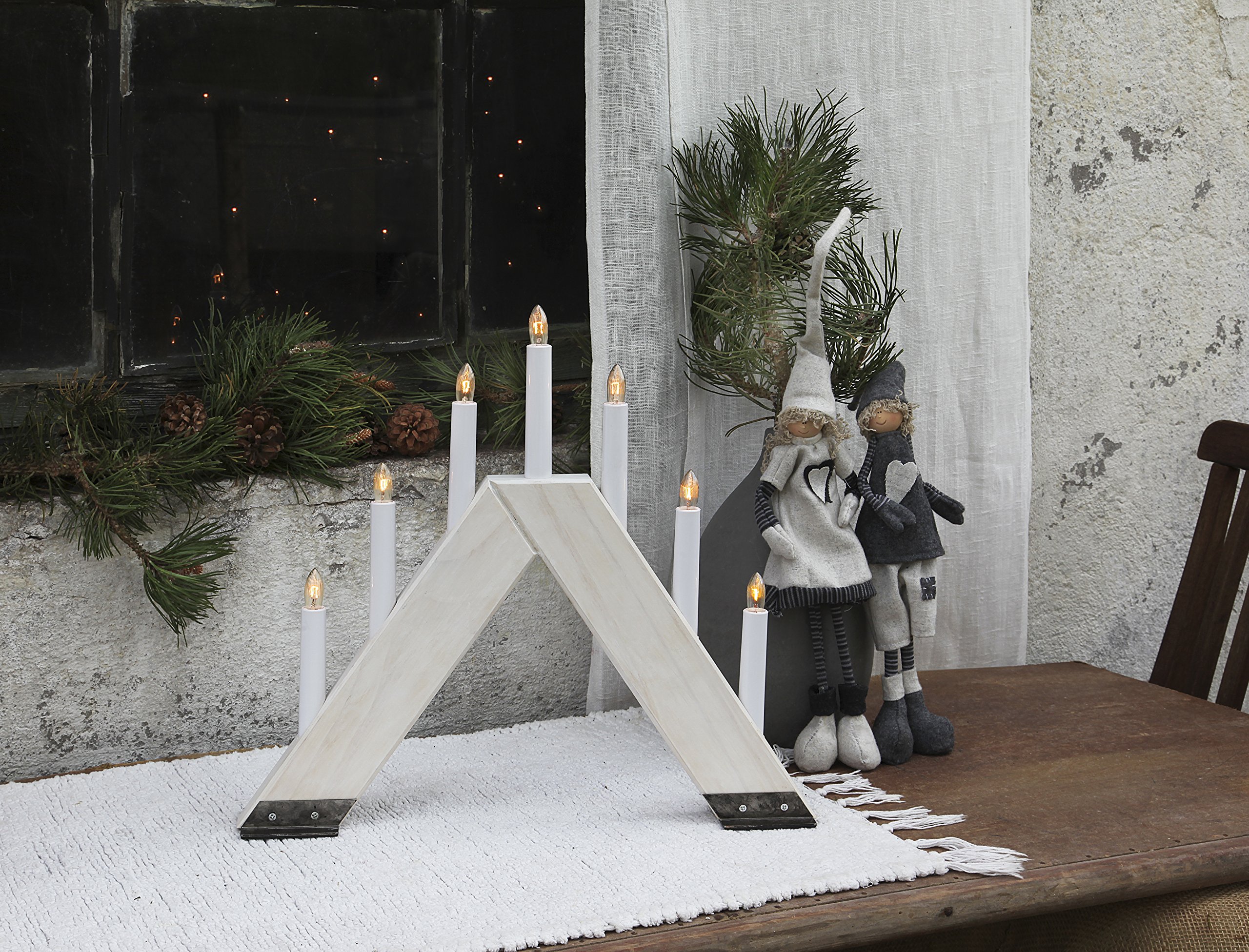 Best Season LED-Fensterleuchter 'Village' – 10 Warmweiße LEDs, Holz, Ca. 43x27 Cm, Mit Trafo
