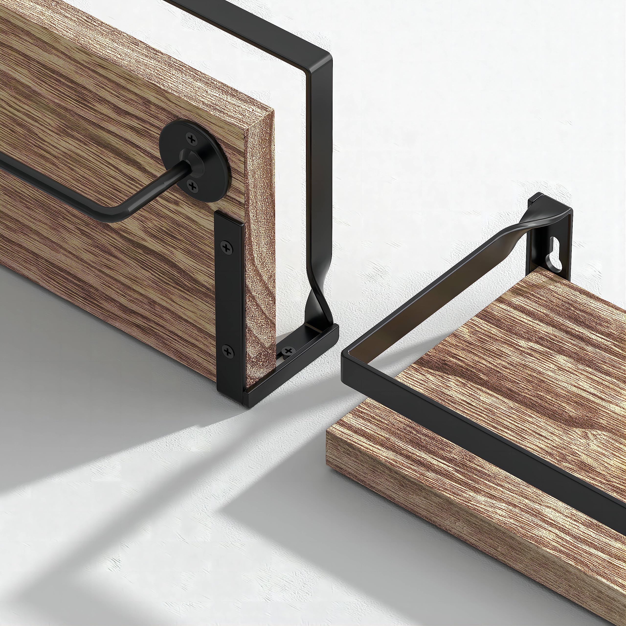 AMADA HOMEFURNISHING Floating Shelves, Bathroom Shelf with Towel Bar, Wall Shelves for Bathroom/Living Room/Kitchen/Bedroom, Light Brown Shelves Set of 4