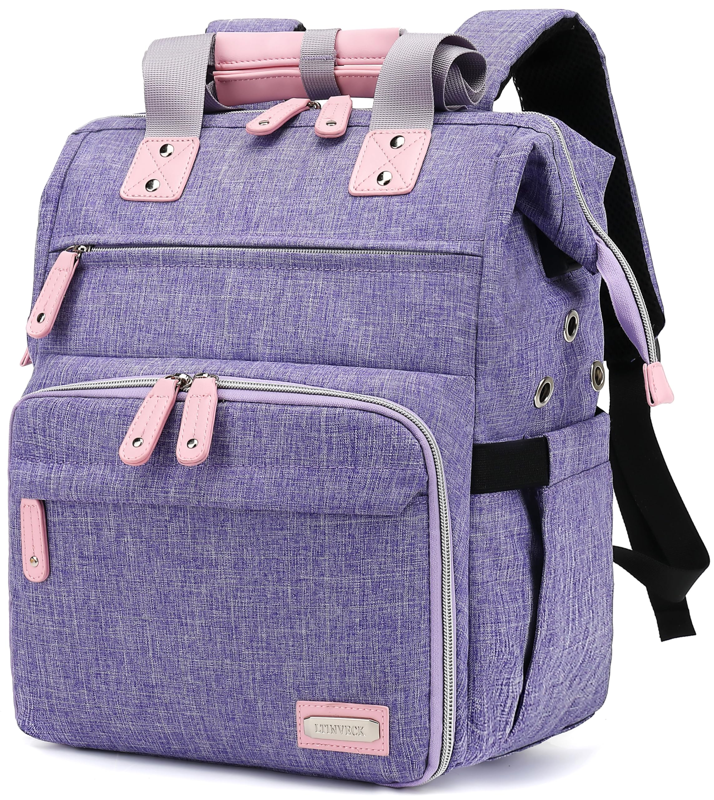 Stricktasche, Rucksack, Garnaufbewahrung, Organizer, Reise-Häkeltasche mit USB-Ladeanschluss, große Kapazität, Garnaufbewahrung, Tragetasche, Garnhalter für Projekte, Stricknadeln, Häkelnadeln, Rosa