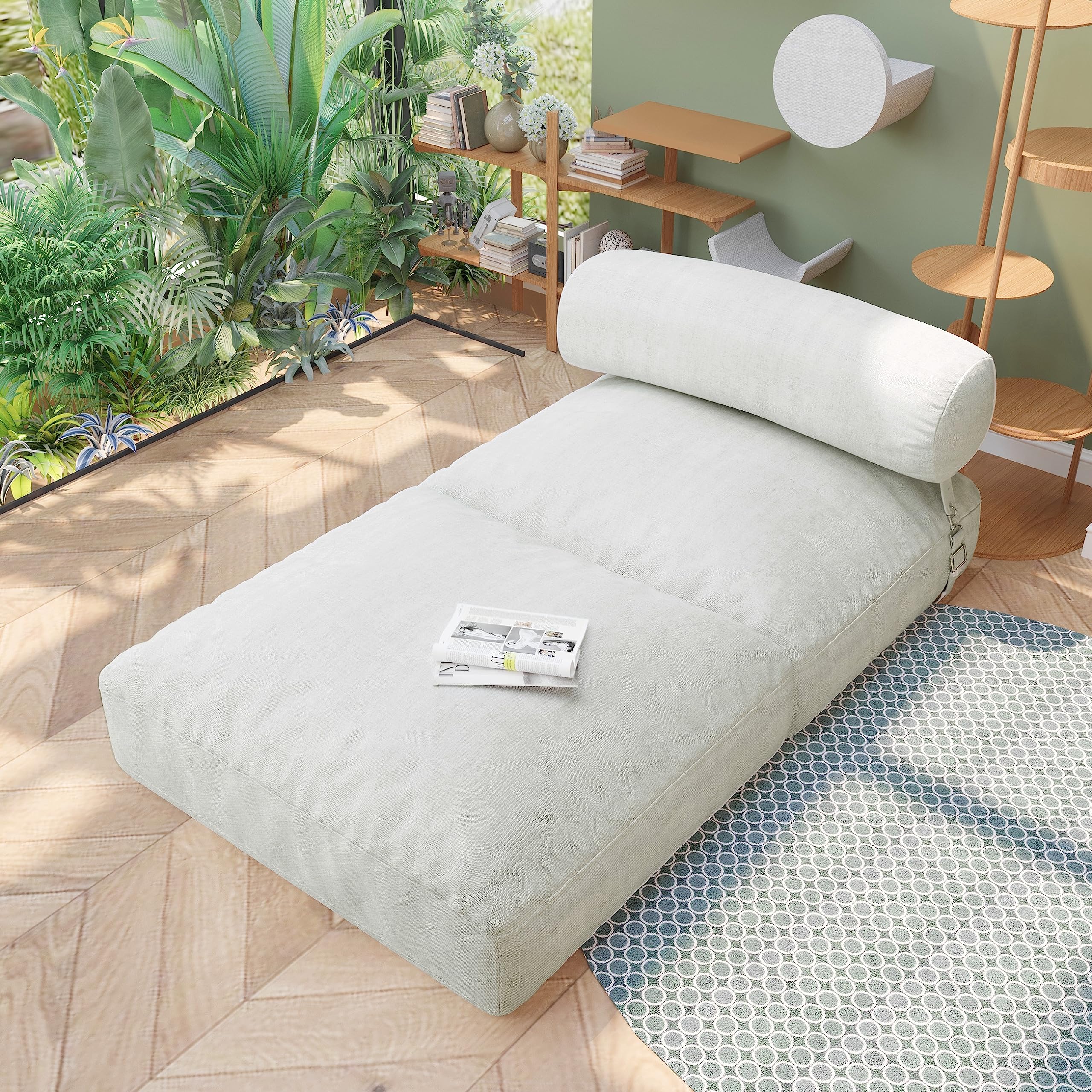 BNCKTRD Sofá de Asiento Plegable de Varias Piezas, sofá Plegable Grande, reclinador de Suelo Ajustable para Sala de Estar y Dormitorio, Descanso y sueño, Lino Beige 72 x 76 x 65 cm