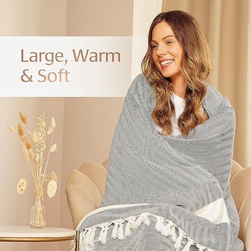 Miniatura 3 de Lujosa manta de algodón turco, suave, grande, ligera y transpirable, estilo bohemio para cama, sofá y hogar