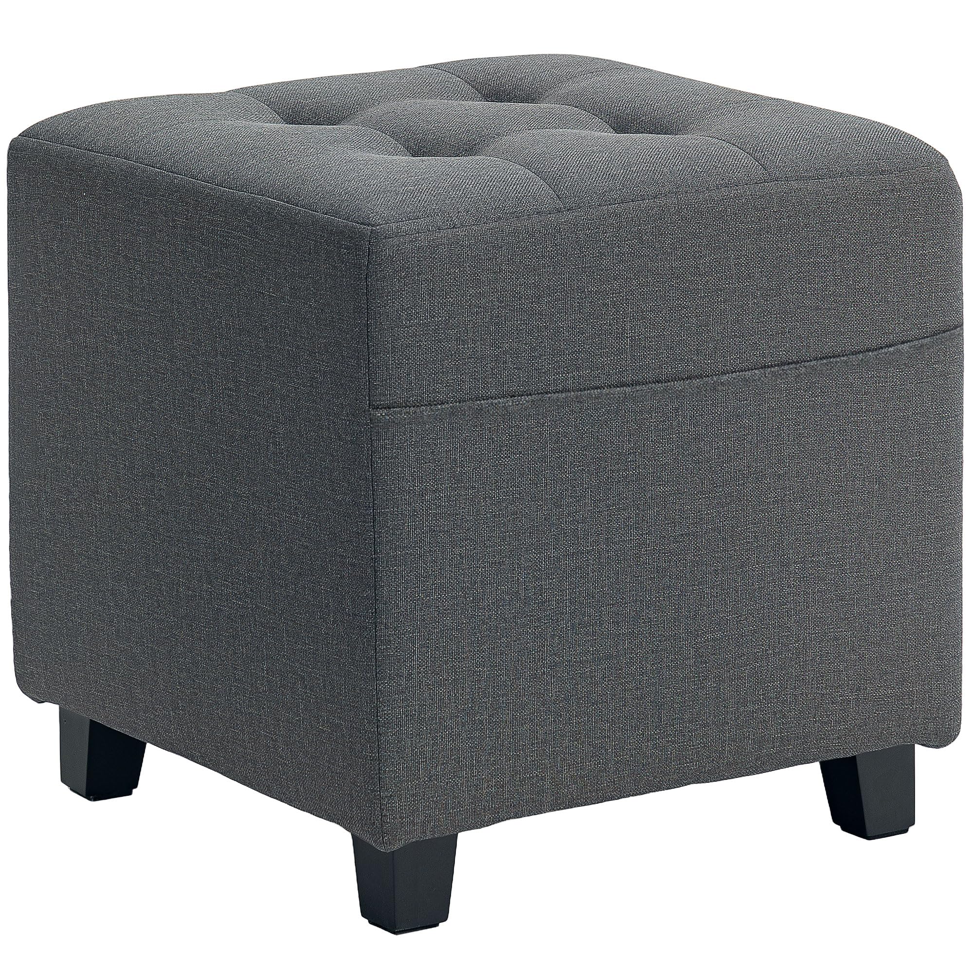 HOMCOM Poggiapiedi Soggiorno, ottomano, seduta imbottita imbottita imbottita in tessuto effetto lino, con tasca laterale, pouf soggiorno, struttura in legno, per camera da letto, ingresso, 35 x 35 x