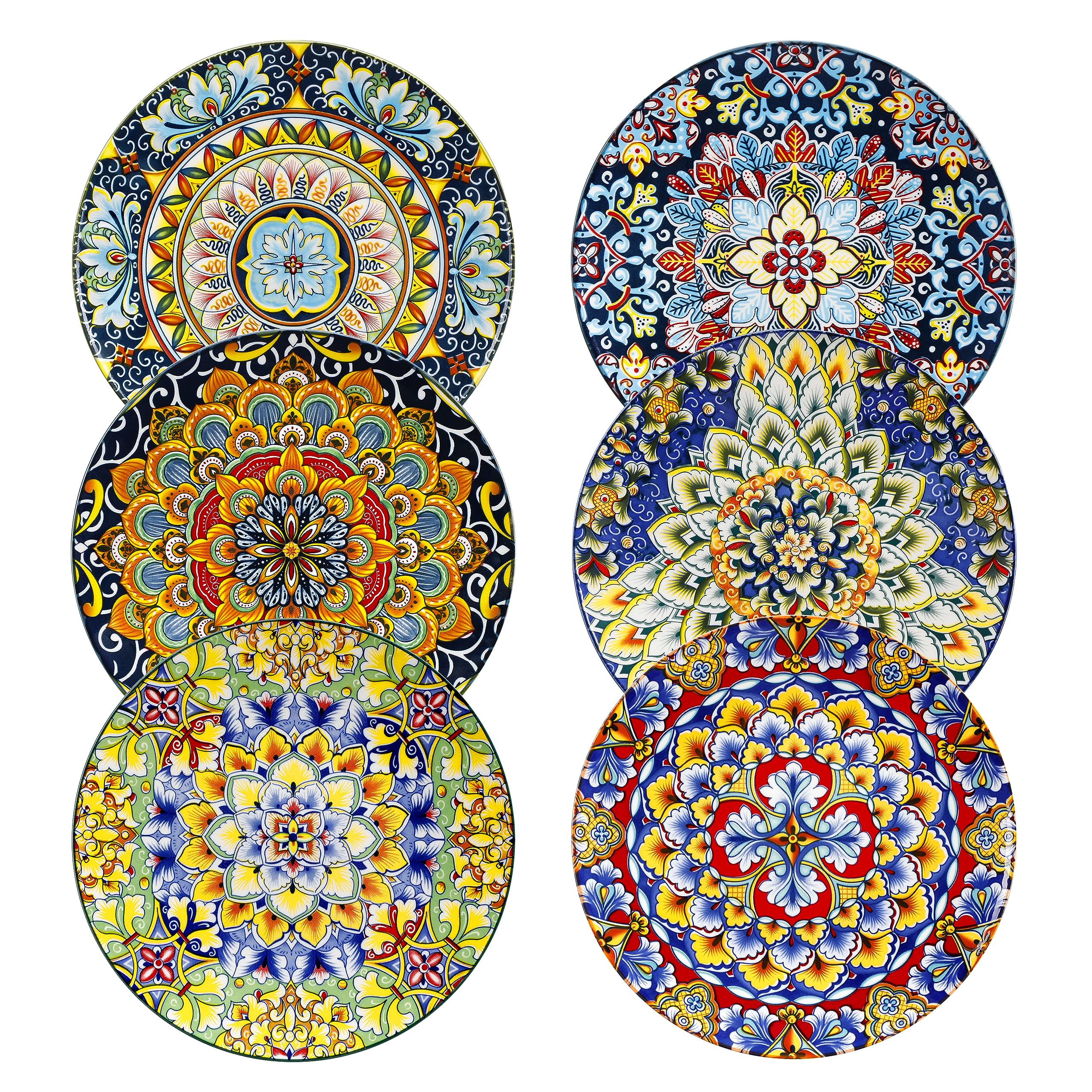 vancasso Serie SIMI Set di 6 Piatti, 21.8cm Piatti Dessert Colorati in Ceramica, Piatti da Insalata Cucina, Piatti da Pasta Spaghetti, Forno a Microonde e Lavabile in Lavastoviglie, Stile Bohémien