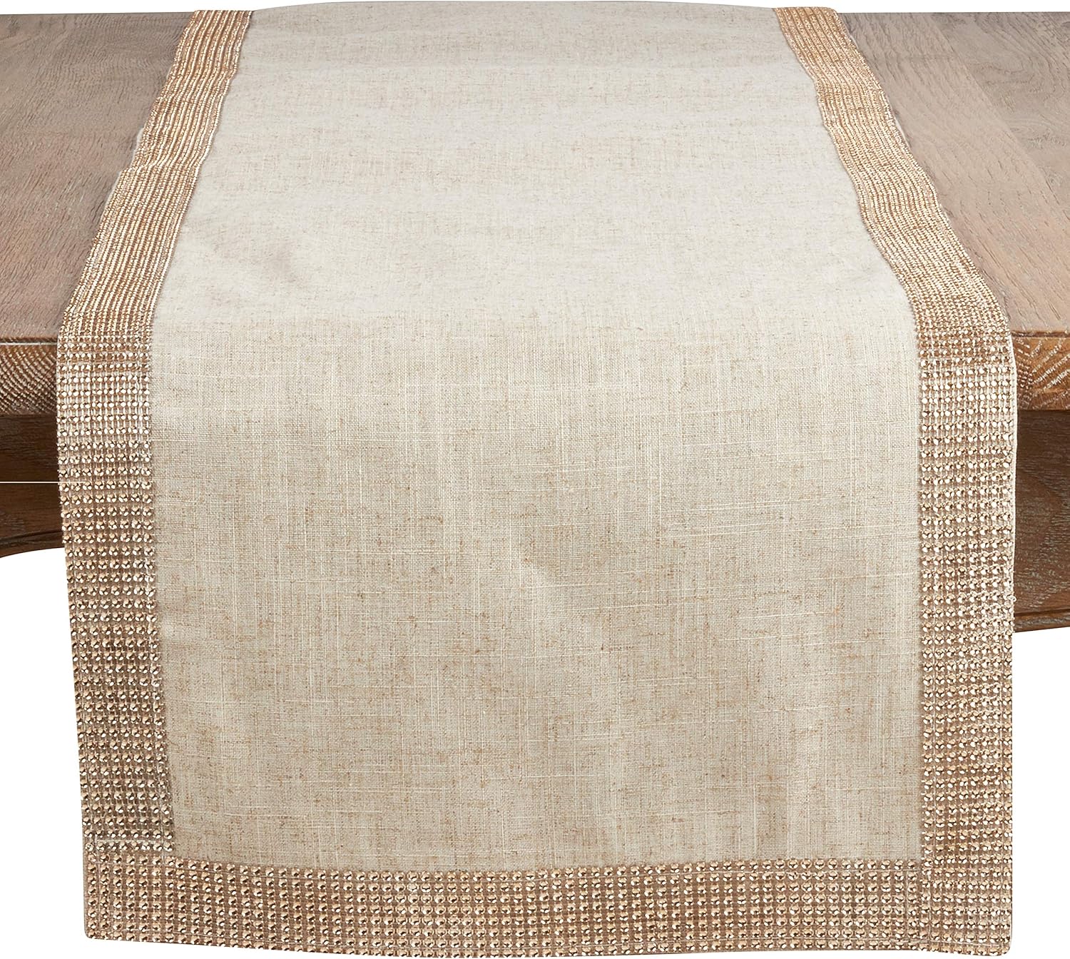 SARO LIFESTYLE 315.CH16120B Lily Collection Studded Design Table Runner, 16" x 120", Champagne