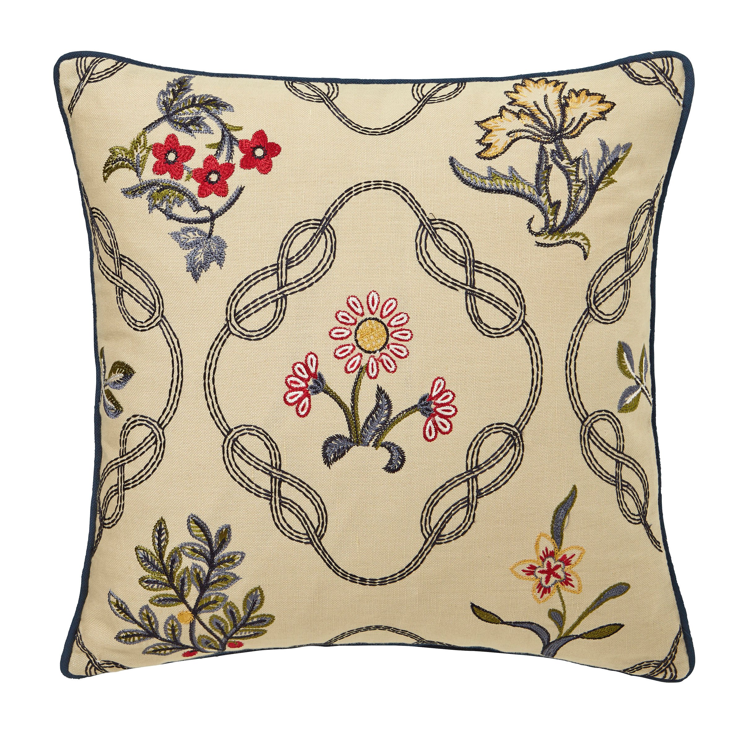 Morris & Co Indigo Strawberry Thief Kelmscott Trellis Cushion,
