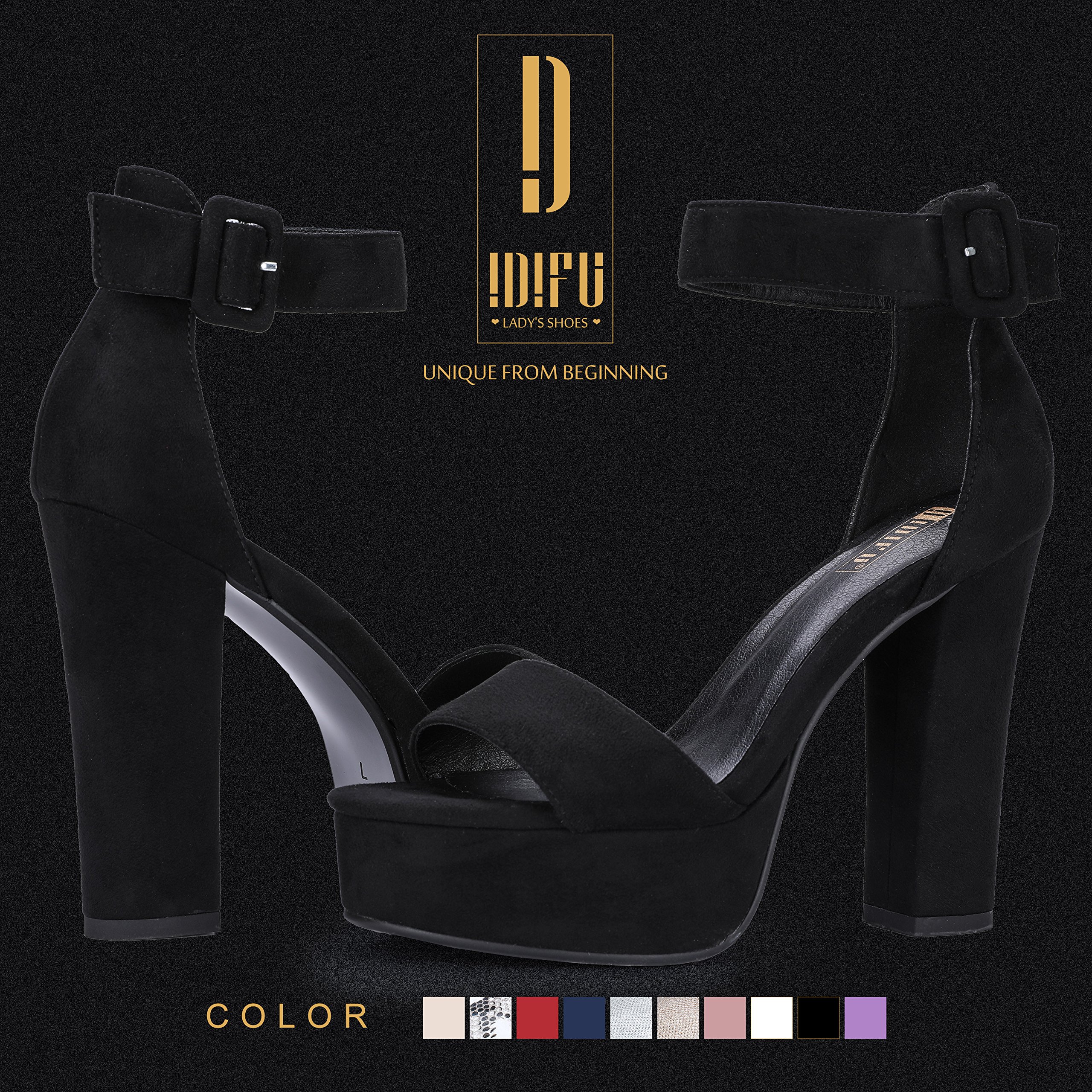 IDIFU IN5 Sabrina Platform Block Chunky High Heels Ankle Strap Heeled Sandals Sexy Wedding Party Dress Shoes for Women Open Toe Heels: 6.5 Black Suede