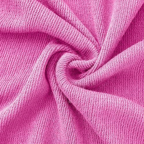 Miniatura 8 de Vonty Manta de punto rosa intenso con borlas y flecos, 60 x 80 pulgadas, manta de punto súper suave, manta ligera decorativa de granja para sofá,