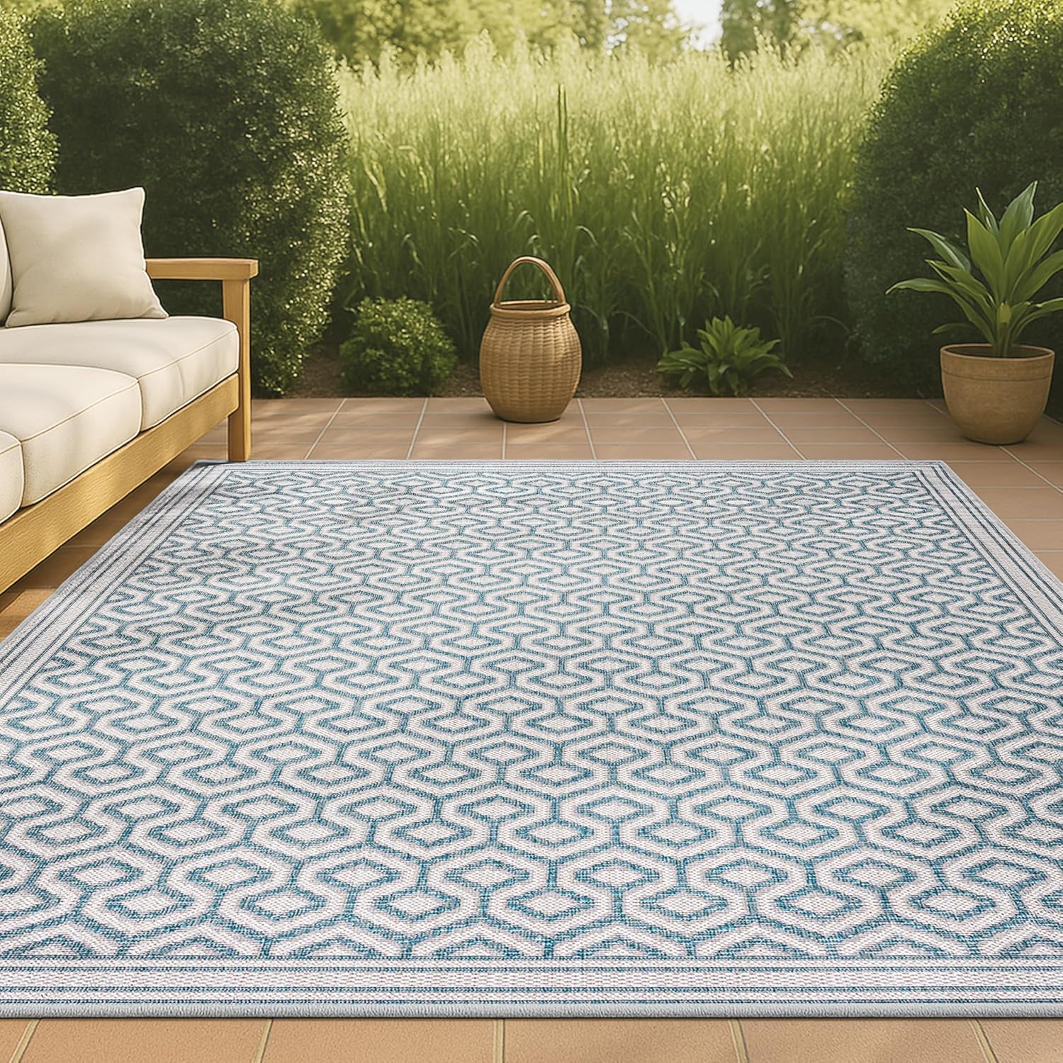 JONATHAN Y Diamond Trellis Indoor Outdoor Area Rug 3X5 Teal/Gray, Marvao for Backyard, Patio, Porch, Easy-Cleaning, High Traffic, Pet-Friendly, Non-Shedding (SMB111A-3)