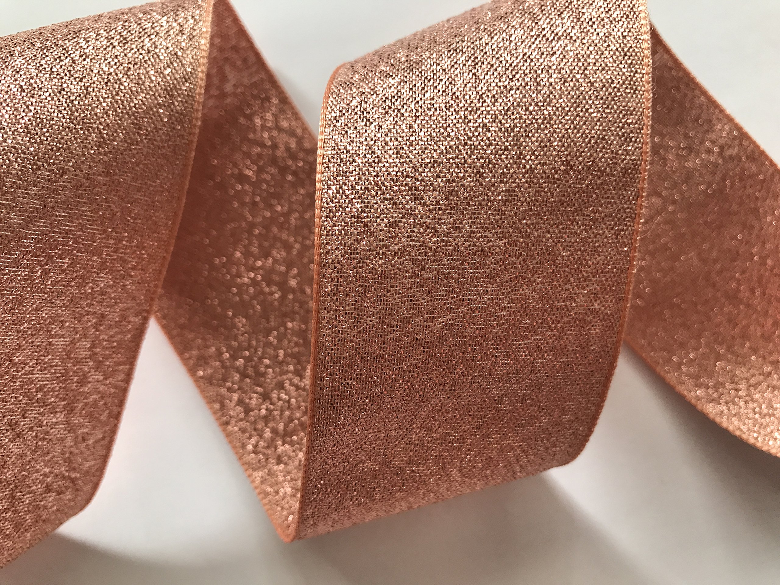 Berisfords Rose Gold Metallic Lame Ribbon Glitz Copper Sparkle Ribbon (40Mm)