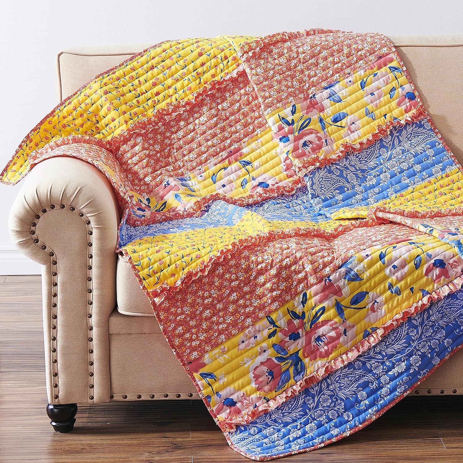 Greenland Home Skylar Ruffle-Embellished Throw Quilt, Calico, 50x60-inch