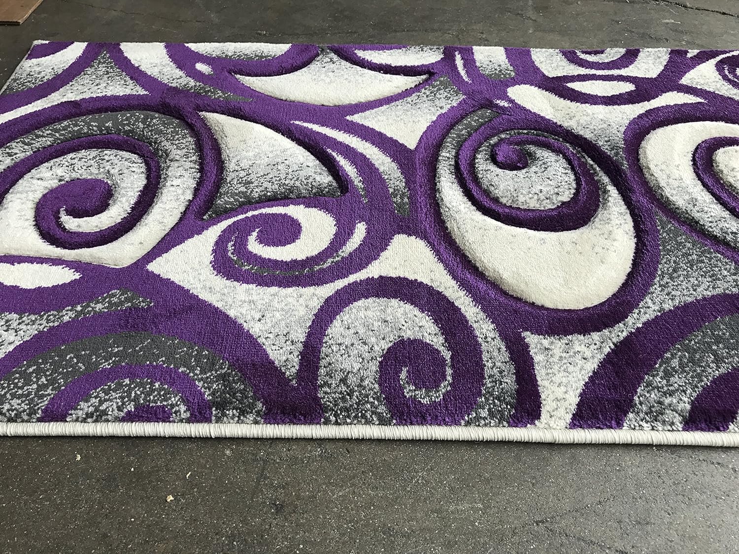 Modern Area Rug Door Mat Purple & Grey 400,000 Point Swirl Design 341 (2 Feet X 3 Feet 4 Inch White Trim Binding)
