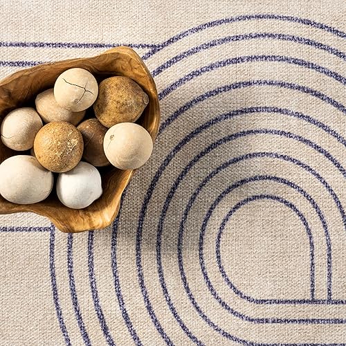 Miniatura 10 de nuLOOM Marestella - Alfombra reversible lavable a máquina, 8 x 10 pies, color beige y azul marino