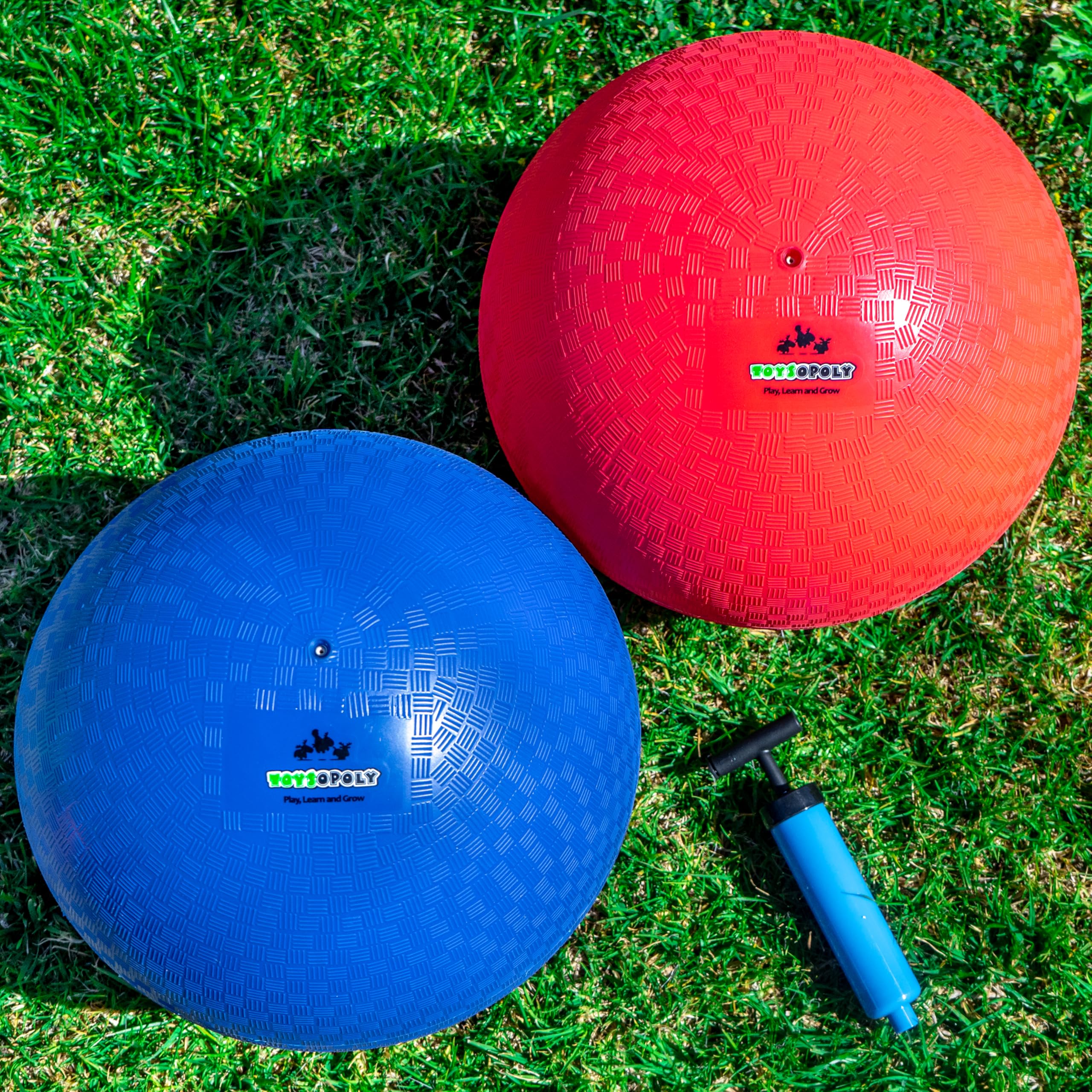 Premium Playground Balls 13 inch (Pack of 2) Best Bouncy Dodge Ball, Handball, Kickball Four Square for Boys Girls Adults. Exercise Yoga Balls Workout Therapy Fitness Pilates Balance + Pump