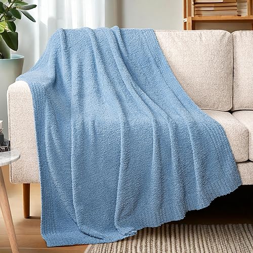 Vista 60 de PAVILIA Manta de punto súper suave para sofá, esponjosa, acogedora, ligera, de punto grande y cálida para sofá y cama, color azul pizarra, 60 x 80