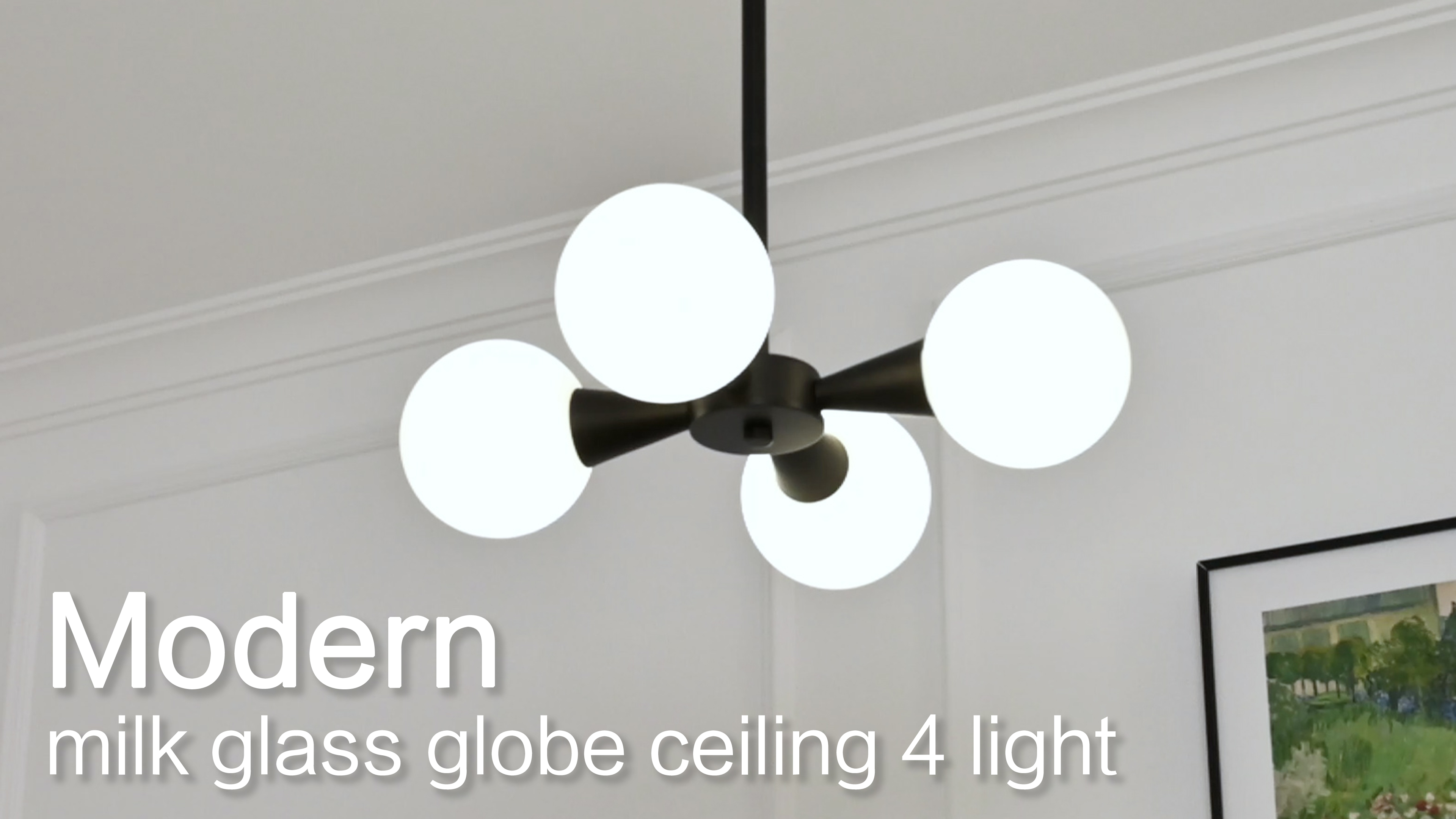 Image of Modern Ceiling Light with Milk White Glass lampshade Black Semi Flush Mount Ceiling Light Fixture Sputnik Chandelier for Bedroom Living Room Dining Room Foyer Hallway(4-Lights)